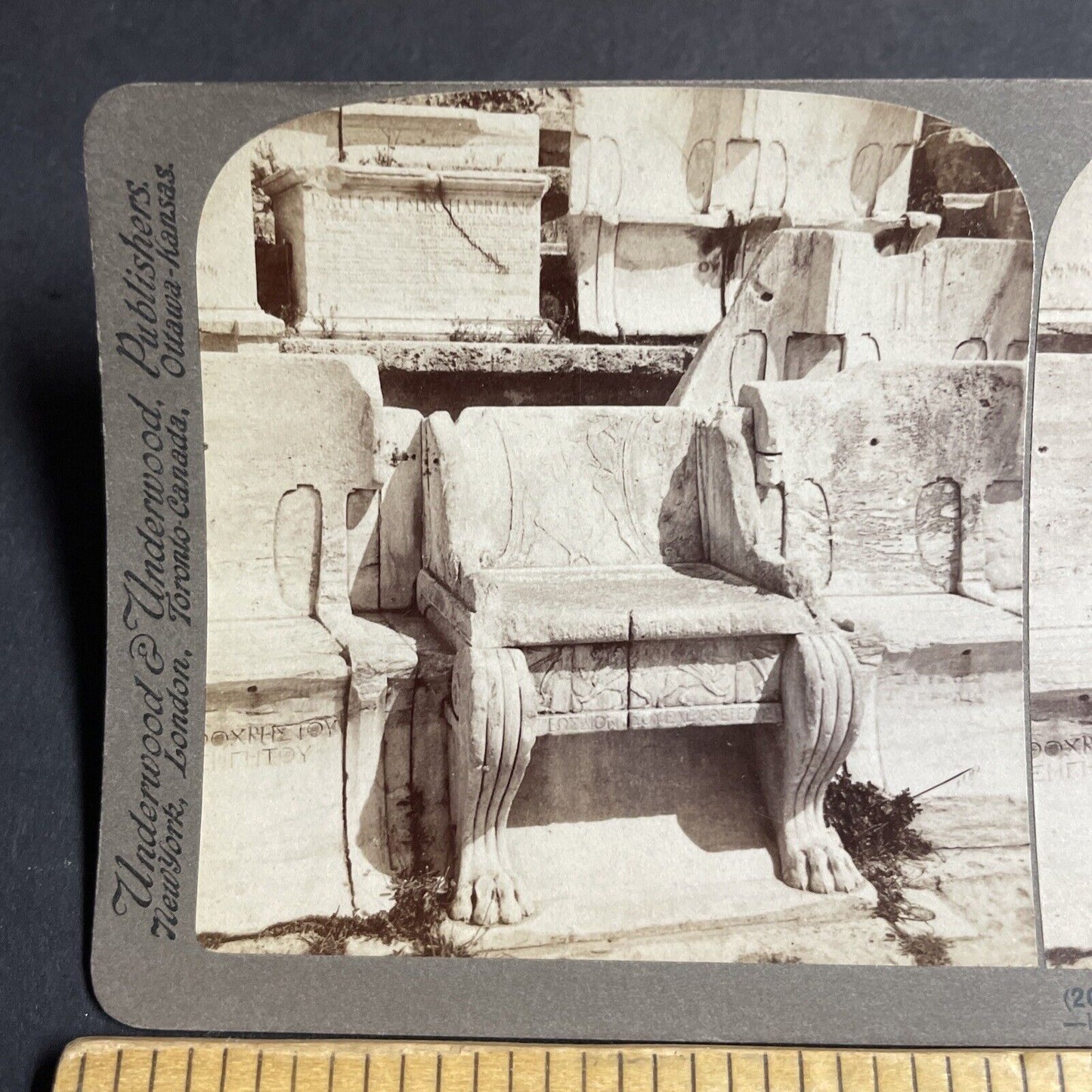 Antique 1907 Dionysus Chair Seat Acropolis Athens Stereoview Photo Card P4210