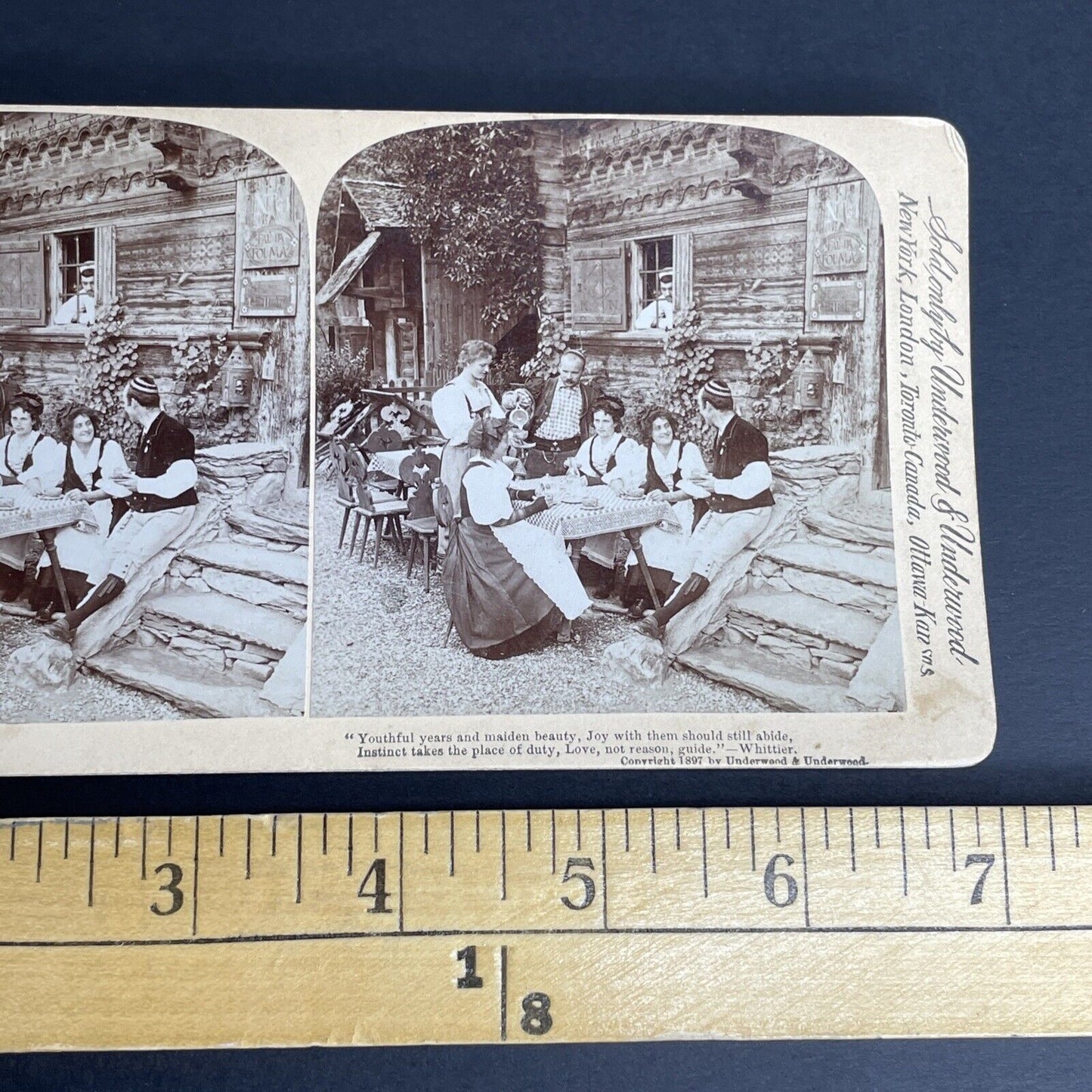 Antique 1897 Drinking & Courting Women Switzerland Stereoview Photo Card PC818