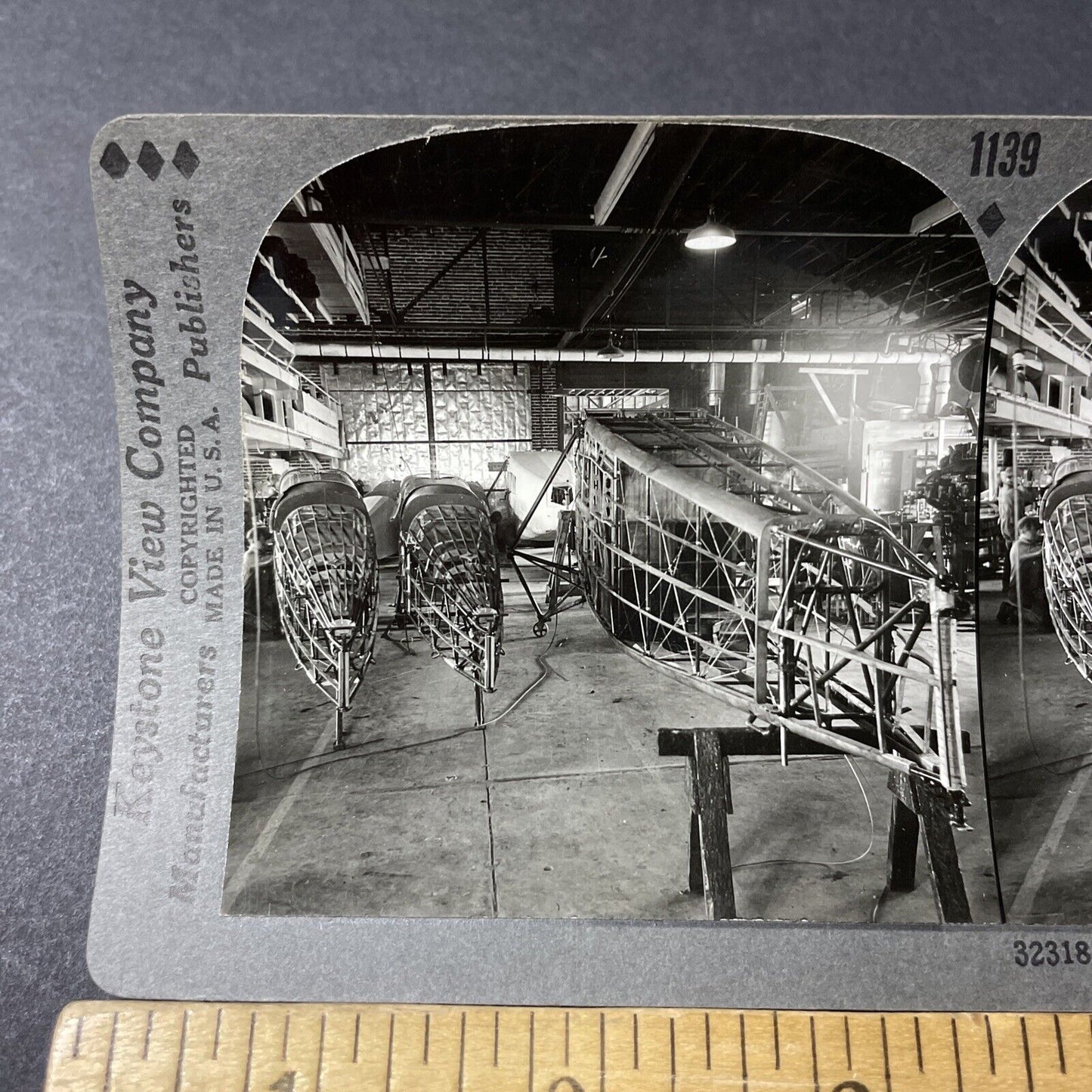 Antique 1930s Cessna Airplane Factory Wichita Kansas Stereoview Photo Card V2824