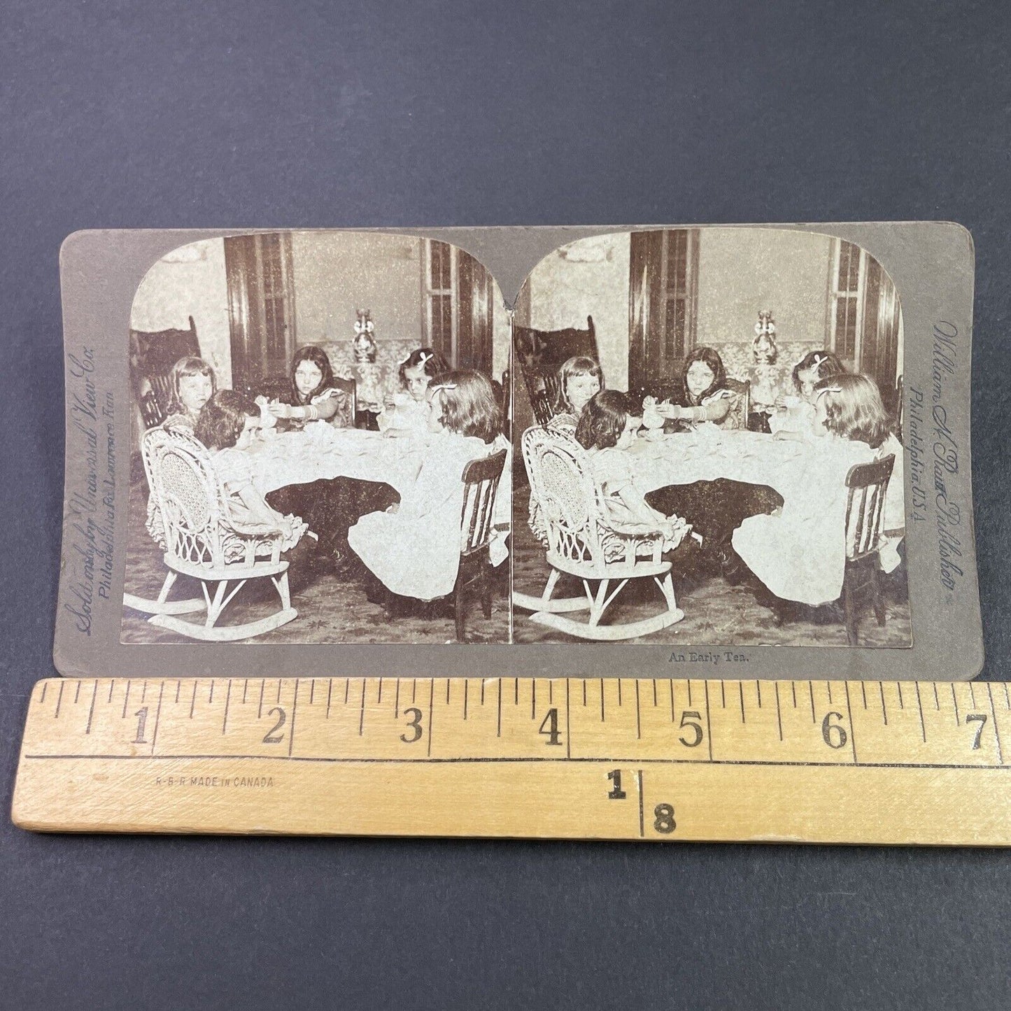 Antique 1890s Children Girls Having A Tea Party Stereoview Photo Card P3336