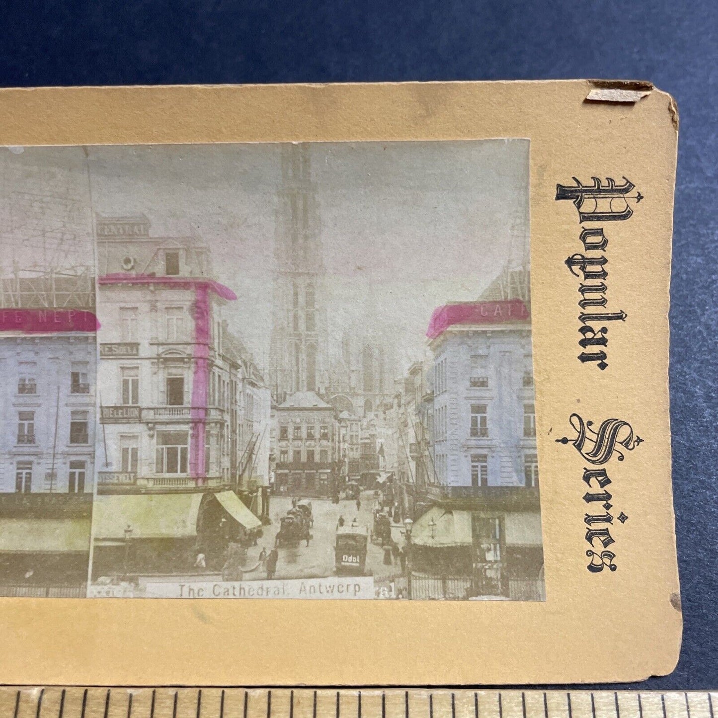 Antique 1880s Main Street Antwerp Antwerpen Belgium Stereoview Photo Card P5212