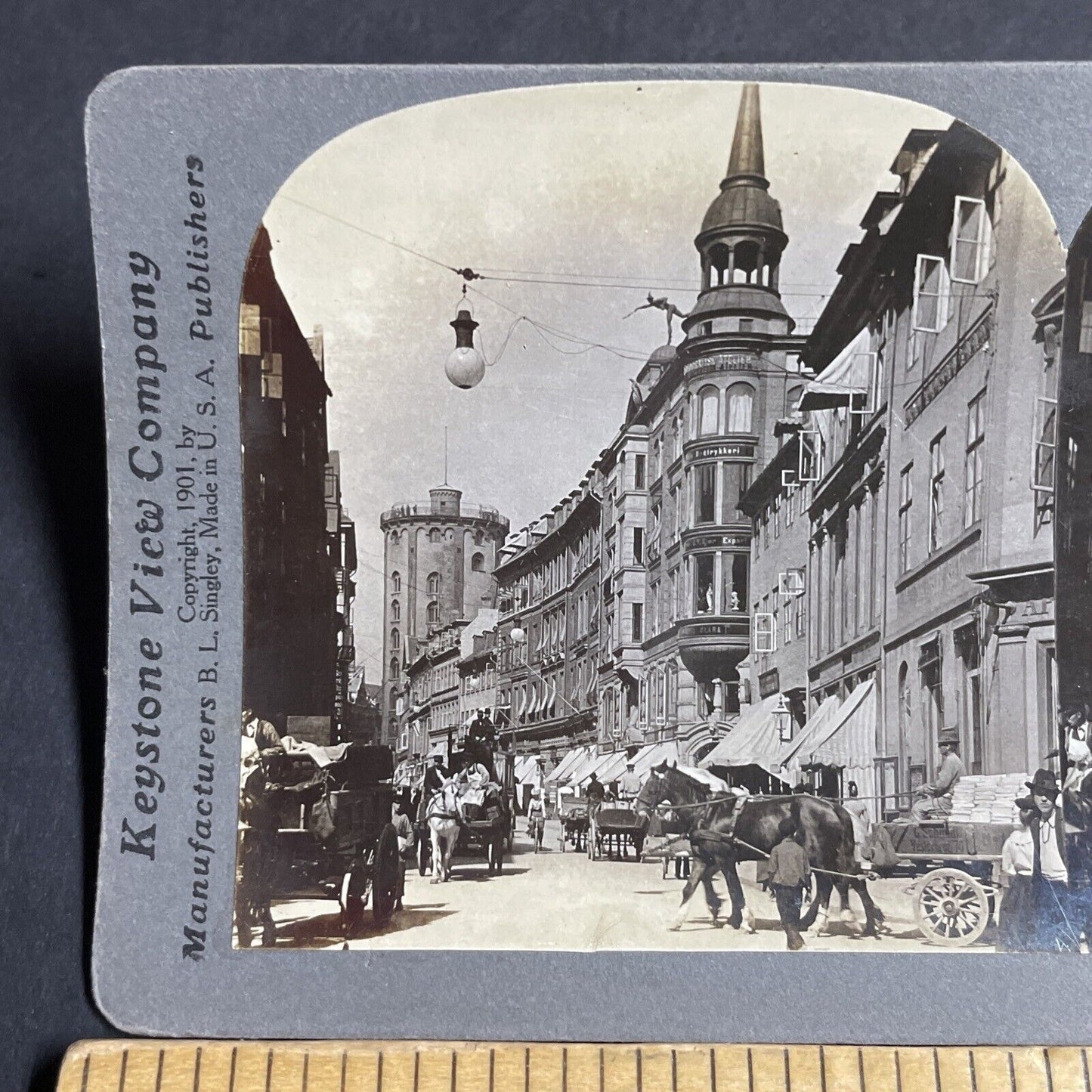 Antique 1901 Main Street In Copenhagen Denmark Stereoview Photo Card P4208