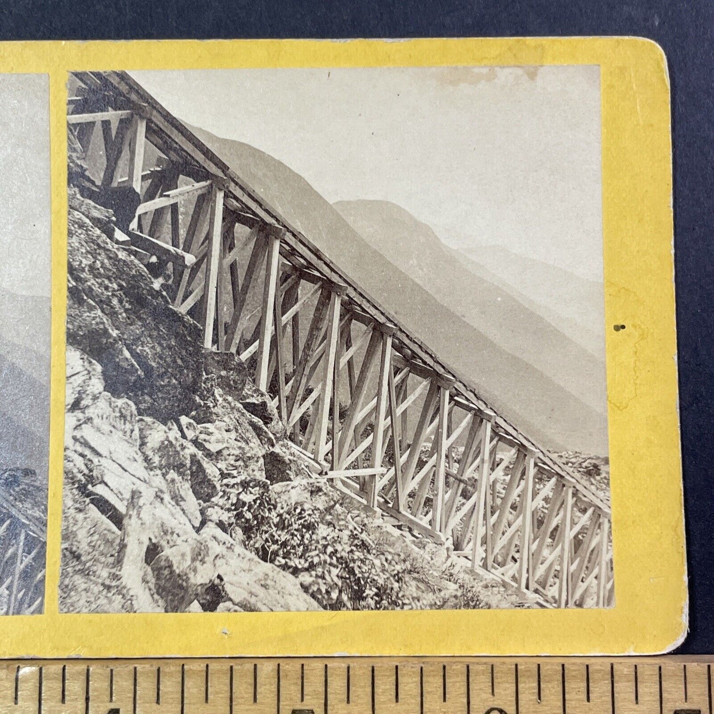 Mount Washington Railroad Bridge Construction Stereoview Antique c1868 X915