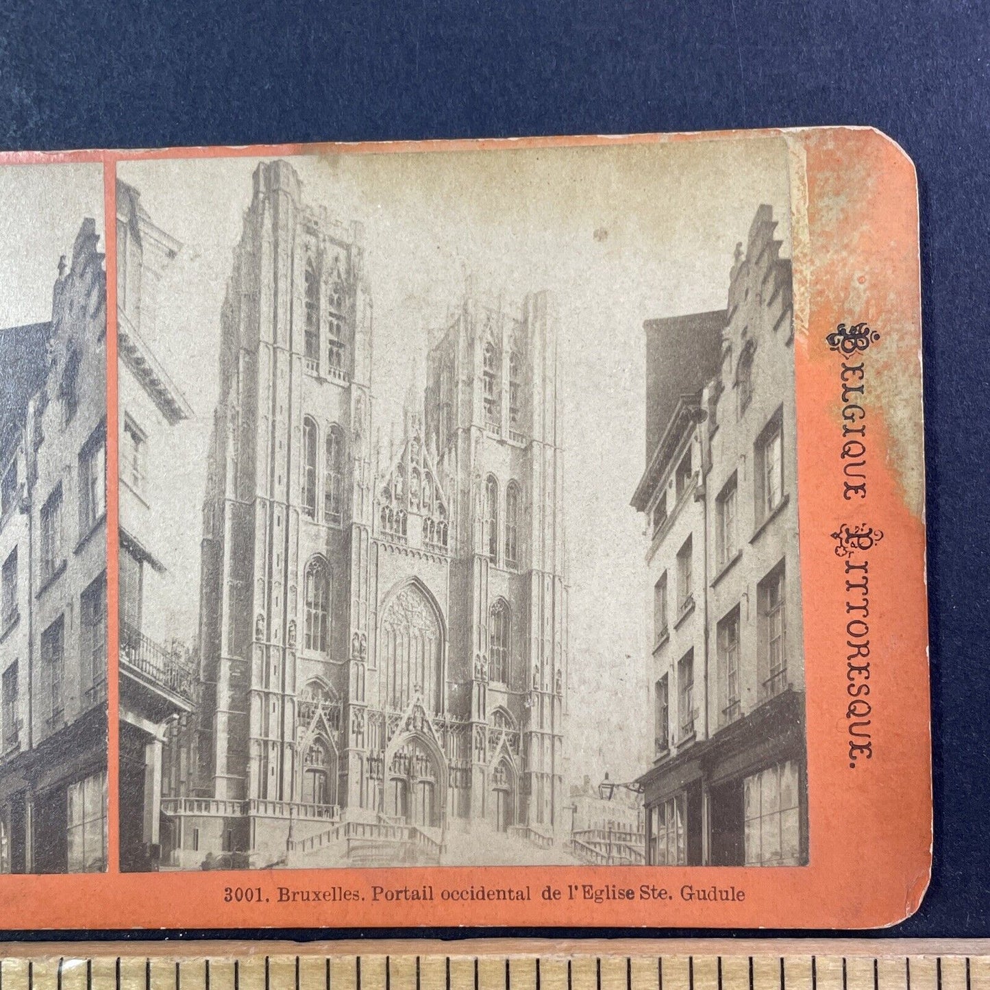 St. Gudule Cathedral Church Stereoview Brussels  Belgium Antique c1870s X2727