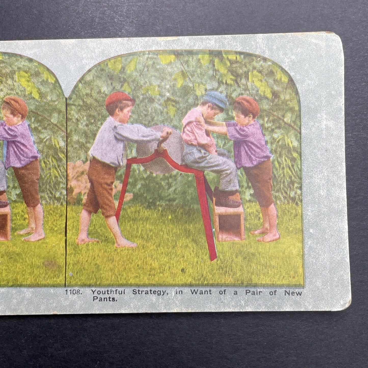 Antique 1892 Boys Ruining A Pair Of Pants Stereoview Photo Card P1234