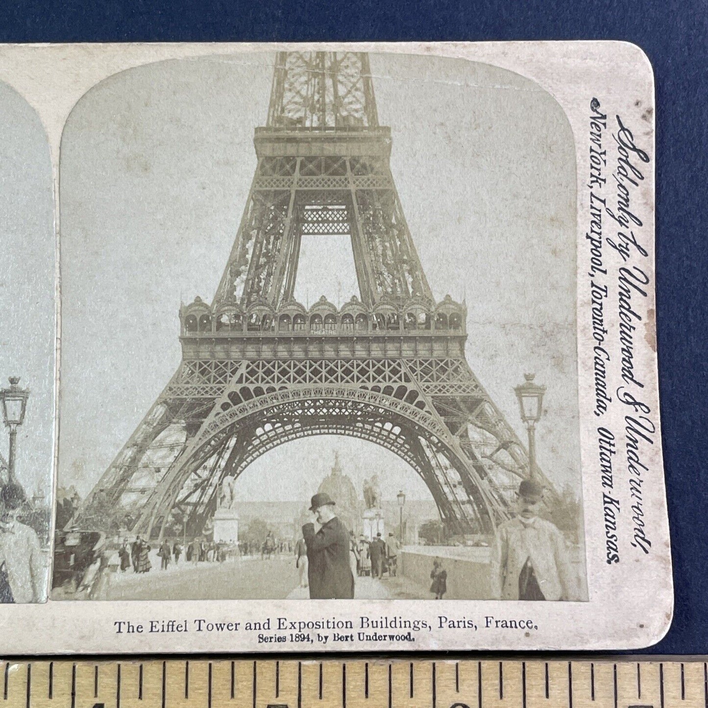 Man Holds Nose in Disgust to Eiffel Tower Stereoview Paris Antique c1894 X4156