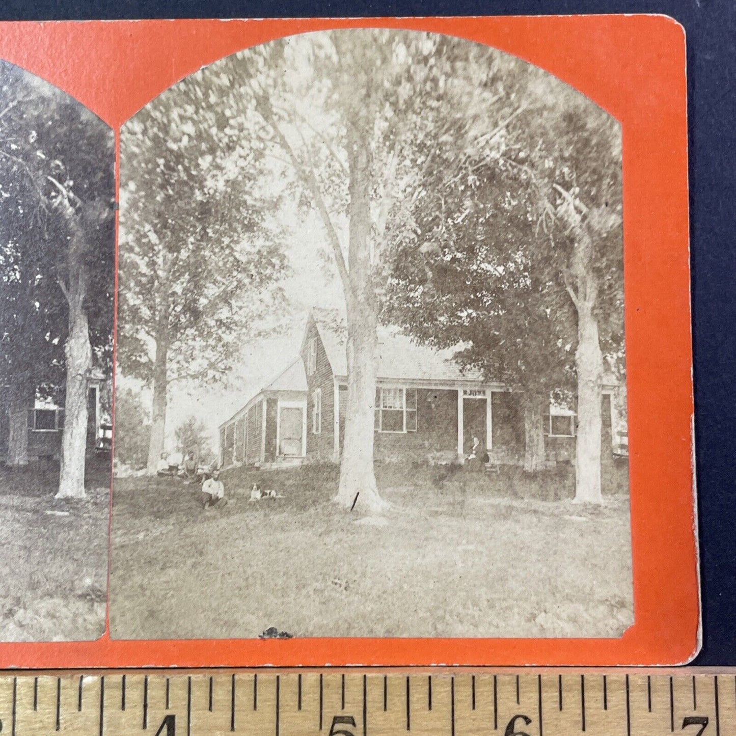 Family Cottage Peterborough NH Stereoview LO Churchill Photo Antique c1869 X865