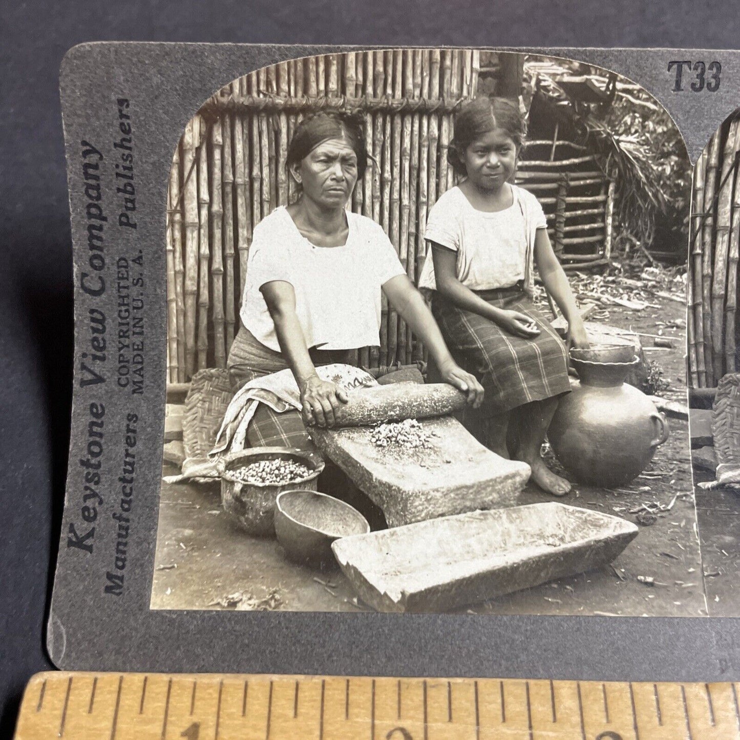 Antique 1910s El Salvador Woman Making Tortillas Stereoview Photo Card P4470