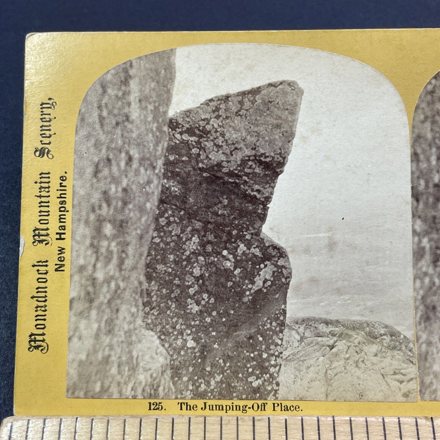 Antique 1870s Lovers Leap Jumping Rock Monadnock NH Stereoview Photo Card V2002