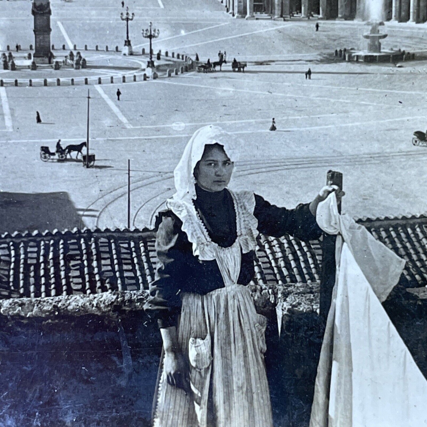 Antique 1910s Young Maid Servant Rome Italy Stereoview Photo Card P2801