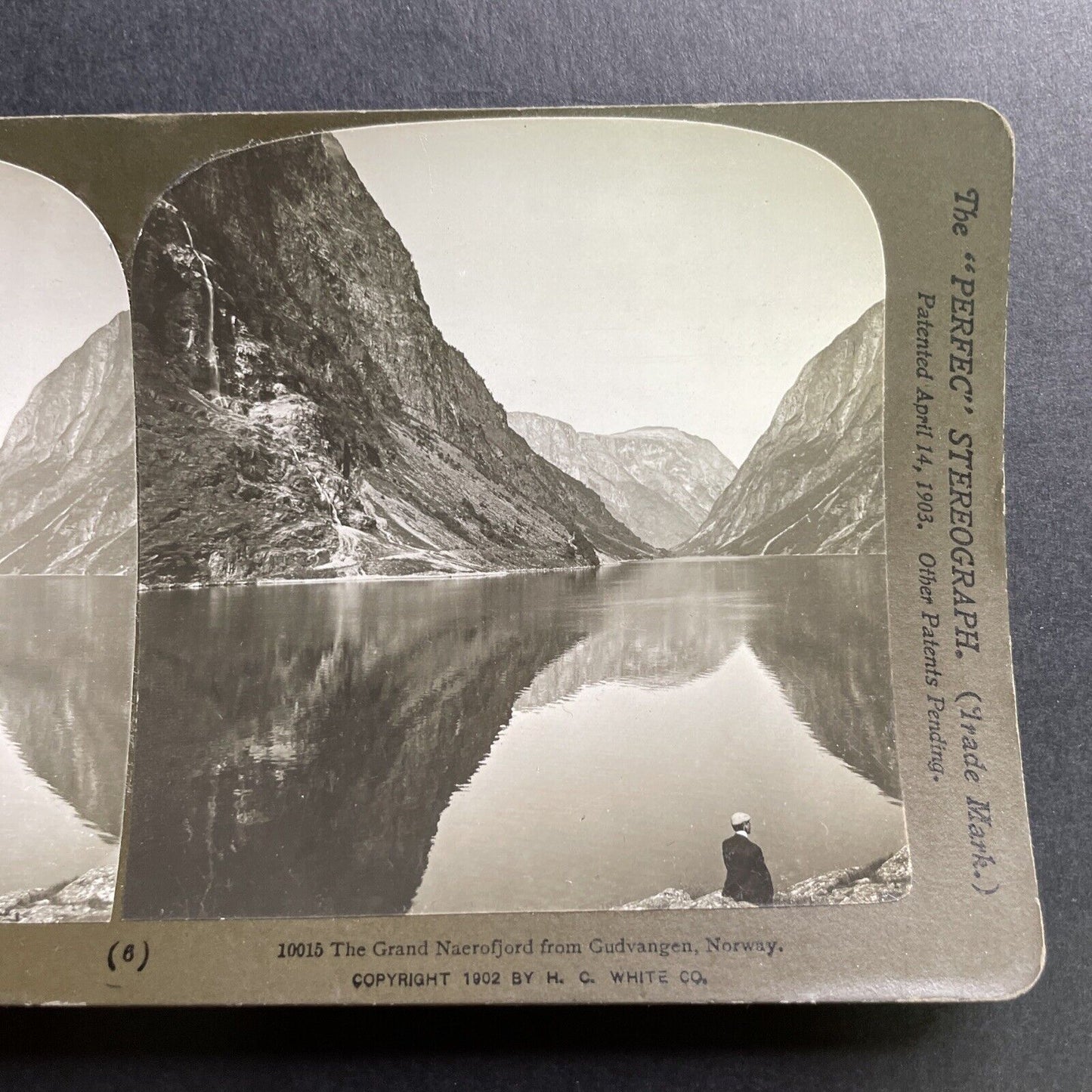 Antique 1902 Man In Gudvangen Norway Stereoview Photo Card P1707