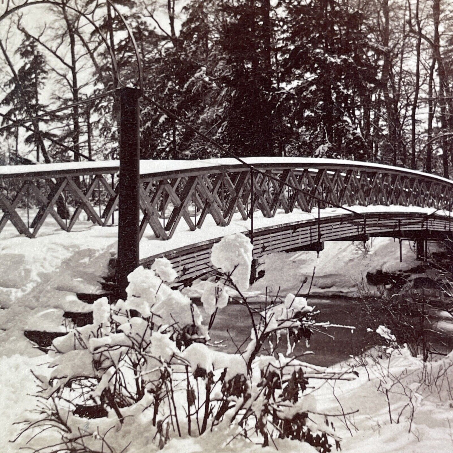 Niagara Falls Frozen Sister Island Bridge Stereoview George Curtis c1870 Y2450