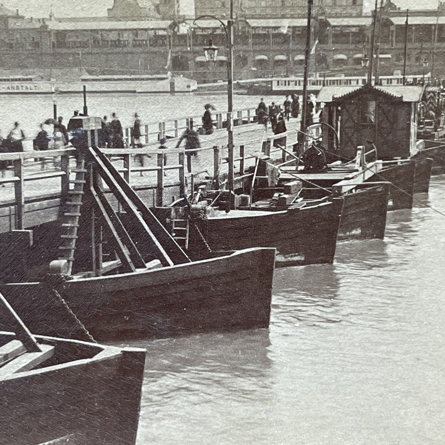 Antique 1897 A Bridge Made Of Boats Cologne Germany Stereoview Photo Card P1895