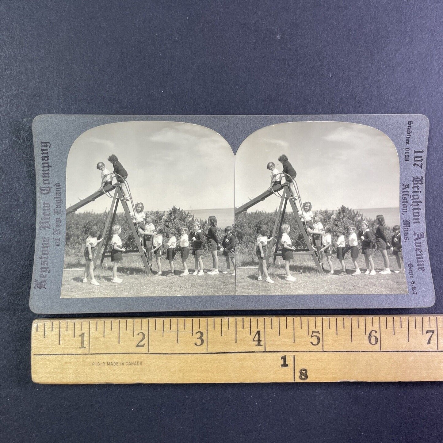 Children Playing on a Slide Stereoview Scarce Late Period View c1935 Y2249