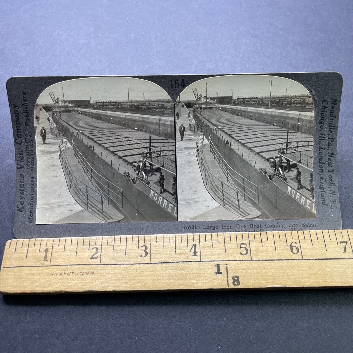 Antique 1920s Worrell Clarkson Freighter Ship Sault Stereoview Photo Card P2426