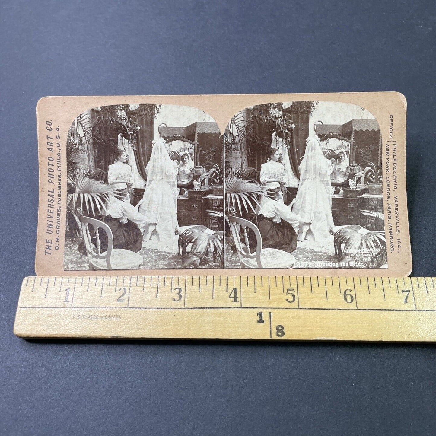 Antique 1897 Victorian Maid Servants Dress The Bride Stereoview Photo Card P2969