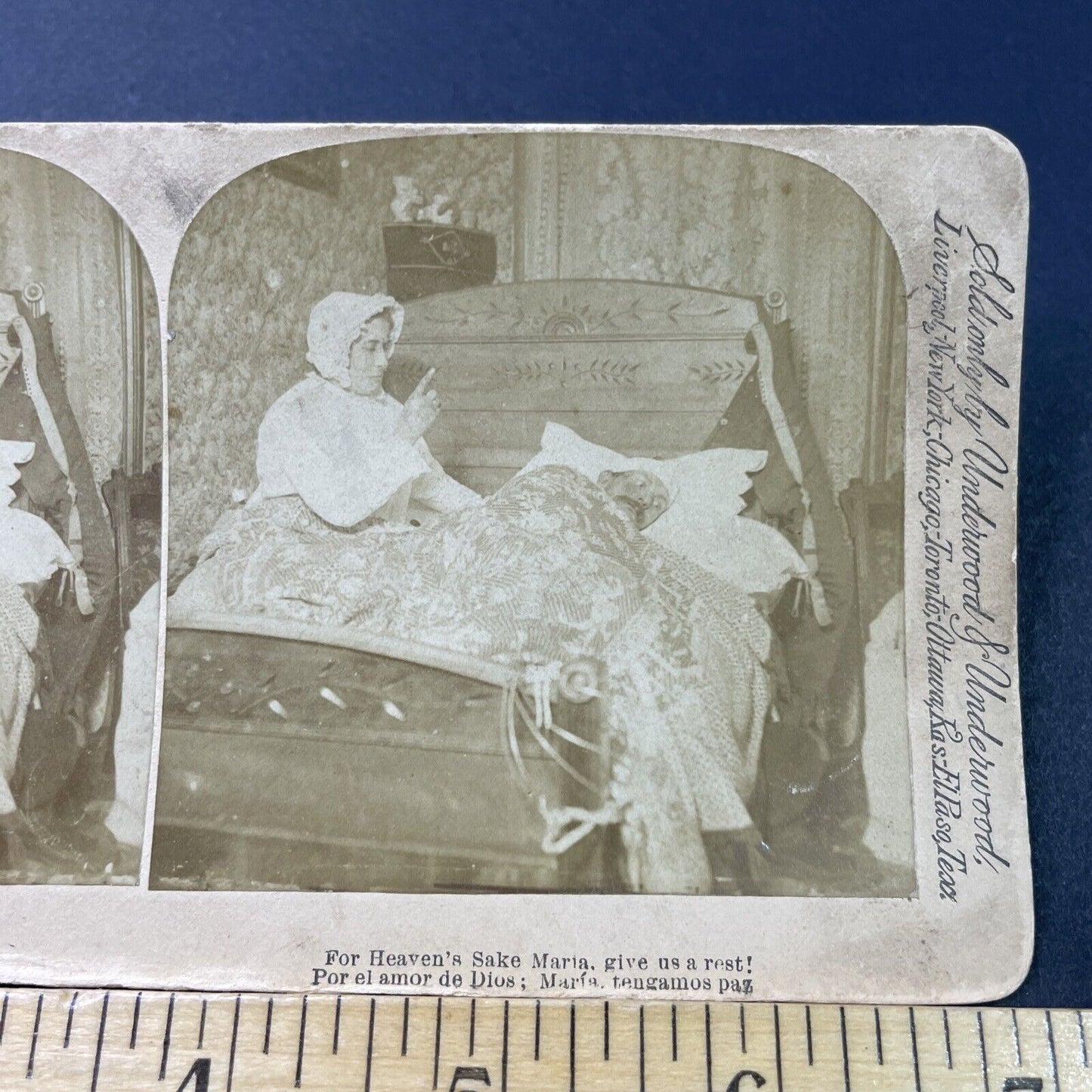 Antique 1890 Wife Scolds Drunk Husband In Bed Stereoview Photo Card P2939