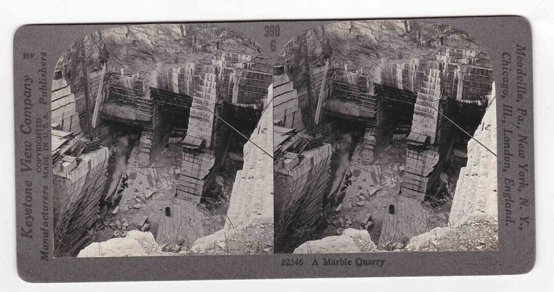 Antique 1903 Marble Quarry Mining Equipment Rutland Vermont Stereo Card P138