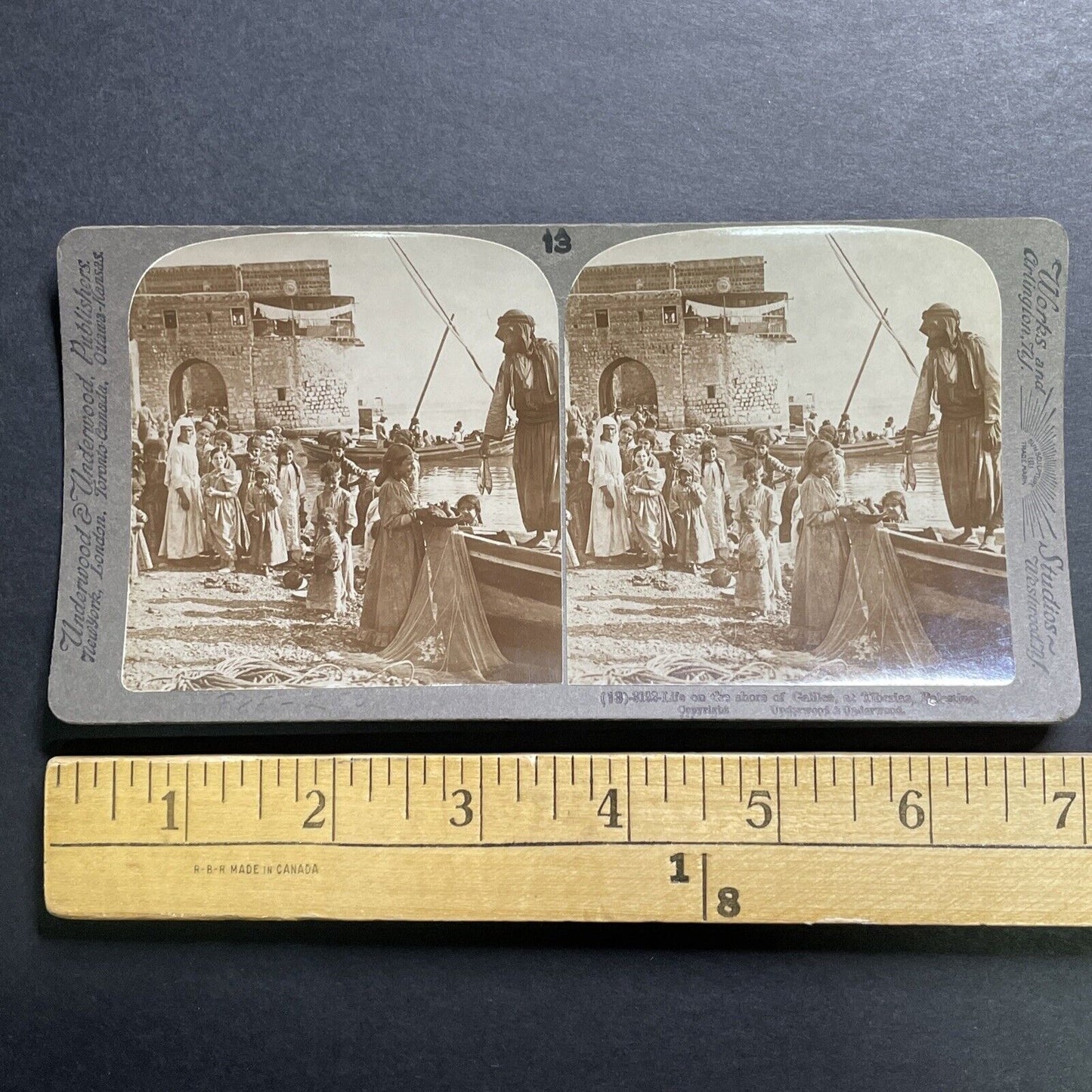 Antique 1901 Fisherman Return With Fish In Tiberias Stereoview Photo Card P1331