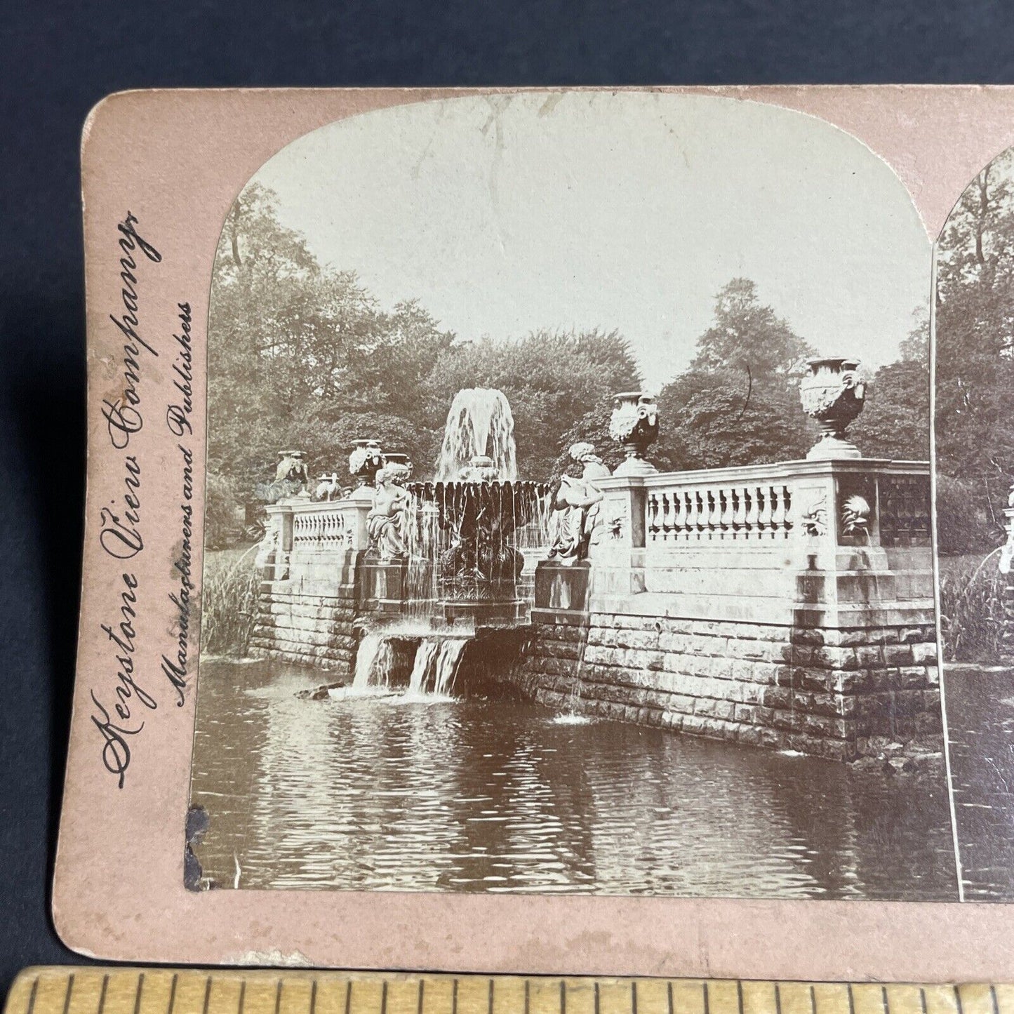 Antique 1887 Large Fountain Hyde Park England Stereoview Photo Card P4594