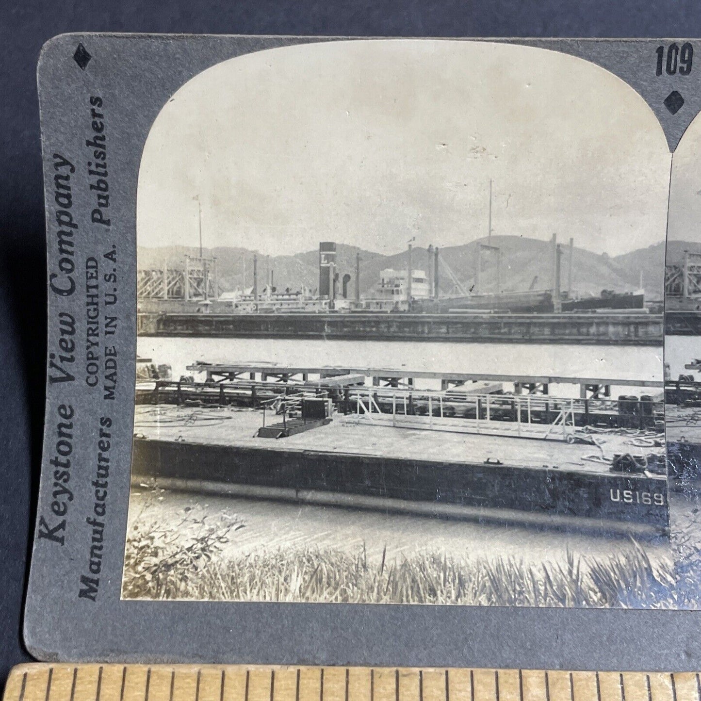 Antique 1940 US-169 Container Cargo Ship Boat Vessel Stereoview Photo Card P4910