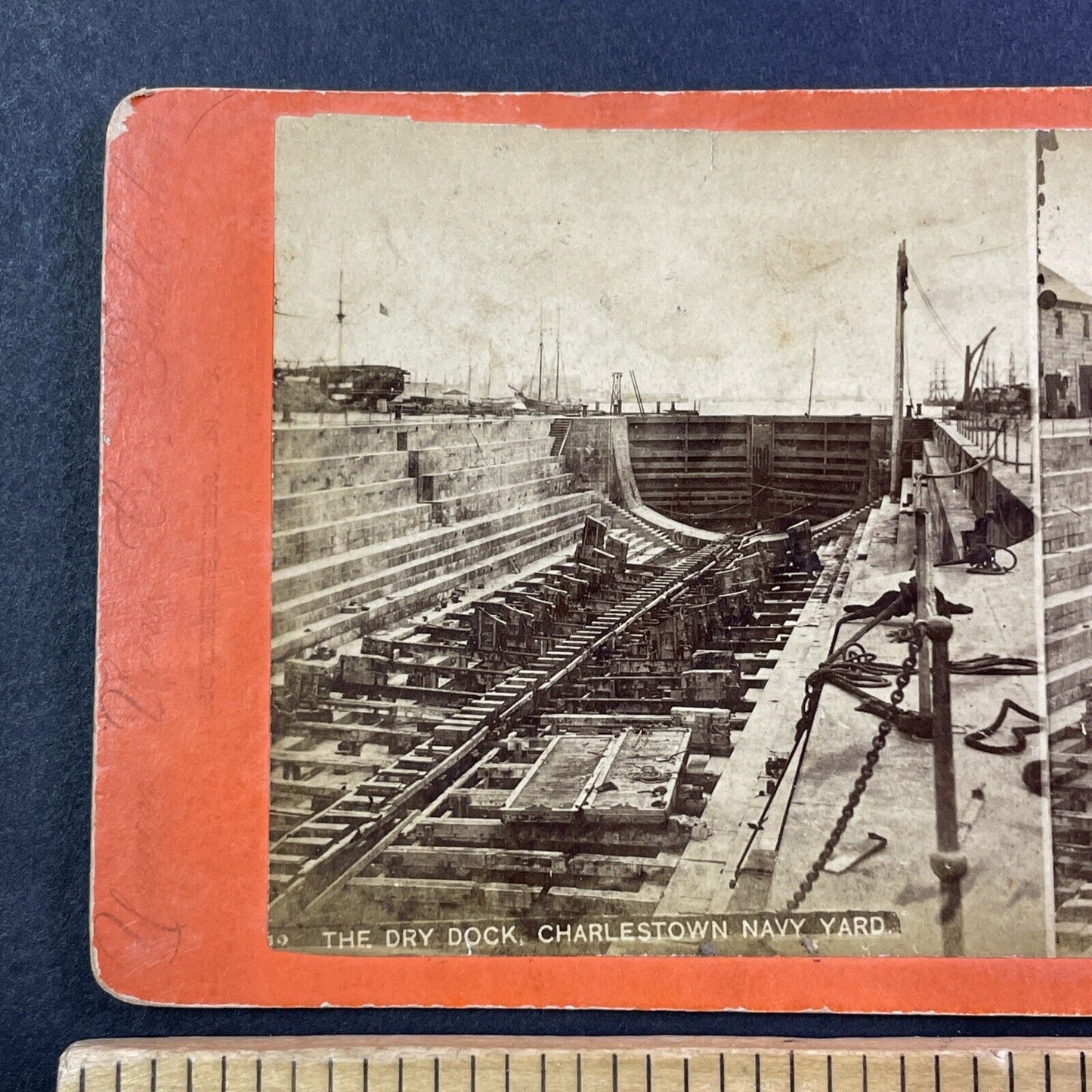 Charlestown Navy Yard Dry Dock 1 Stereoview Boston MA Antique c1869 X2442