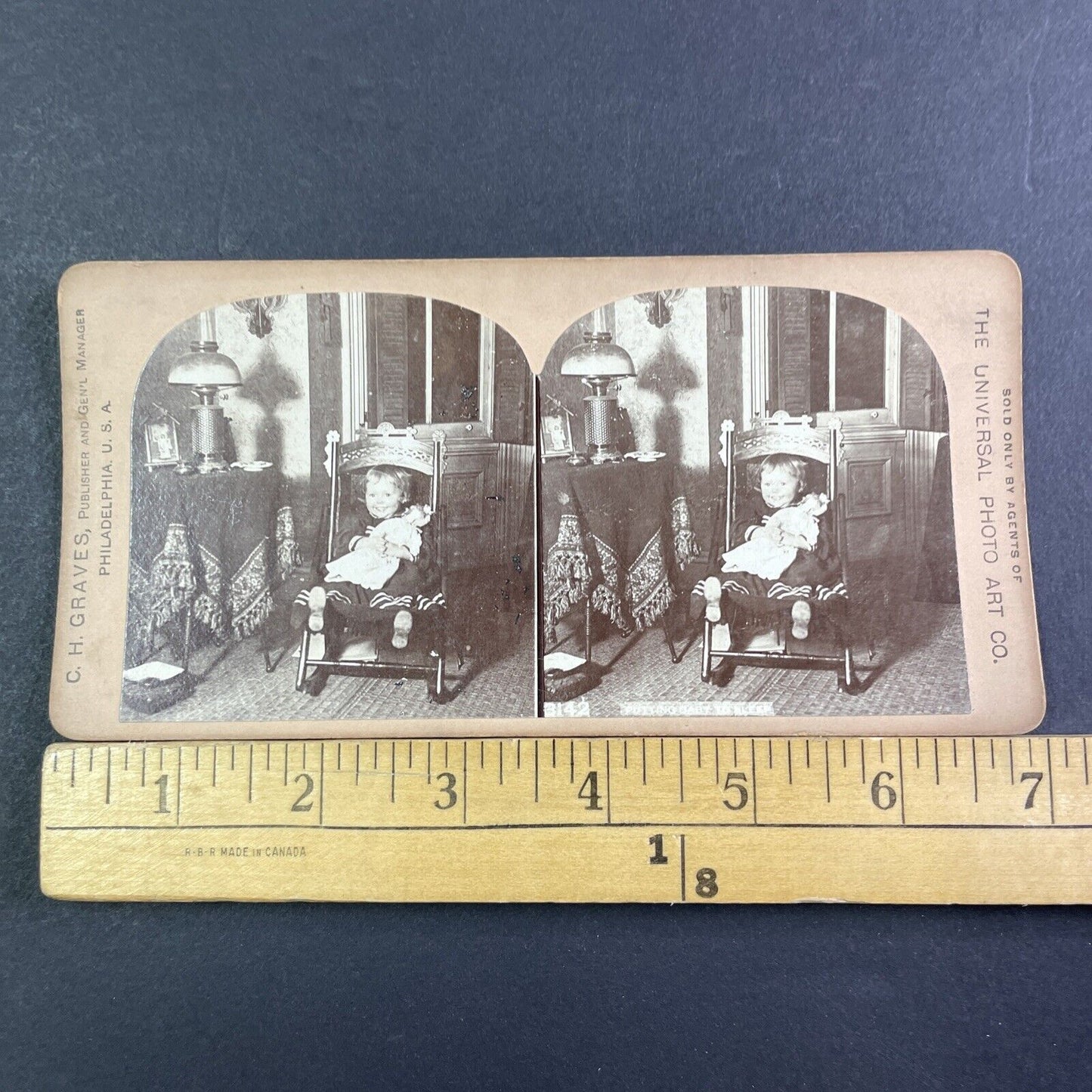 Little Girl With Porcelain Doll Stereoview CH Graves Antique c1898 X3515