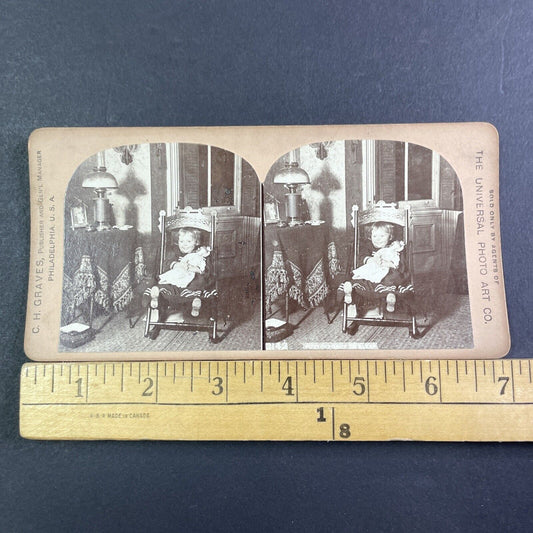 Little Girl With Porcelain Doll Stereoview CH Graves Antique c1898 X3515