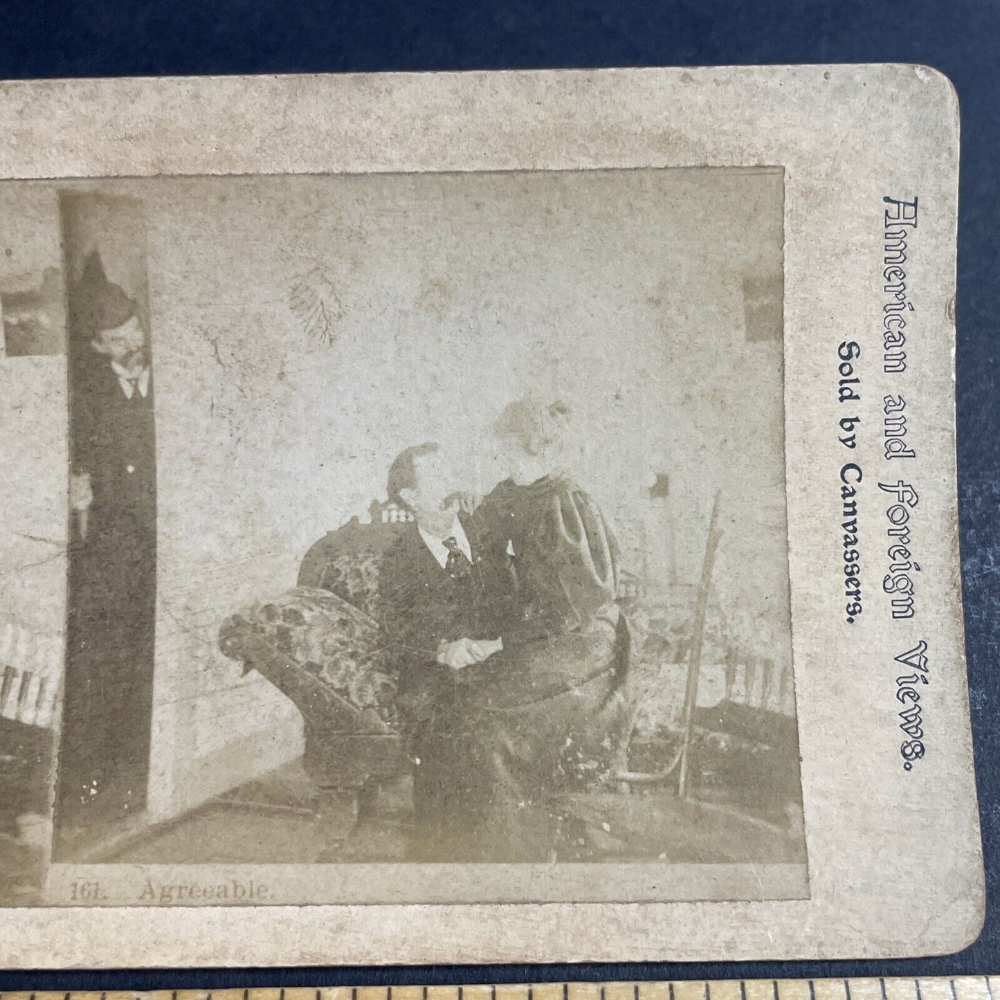 Antique 1880s Woman And Man Cuddle On Couch Stereoview Photo Card P4660