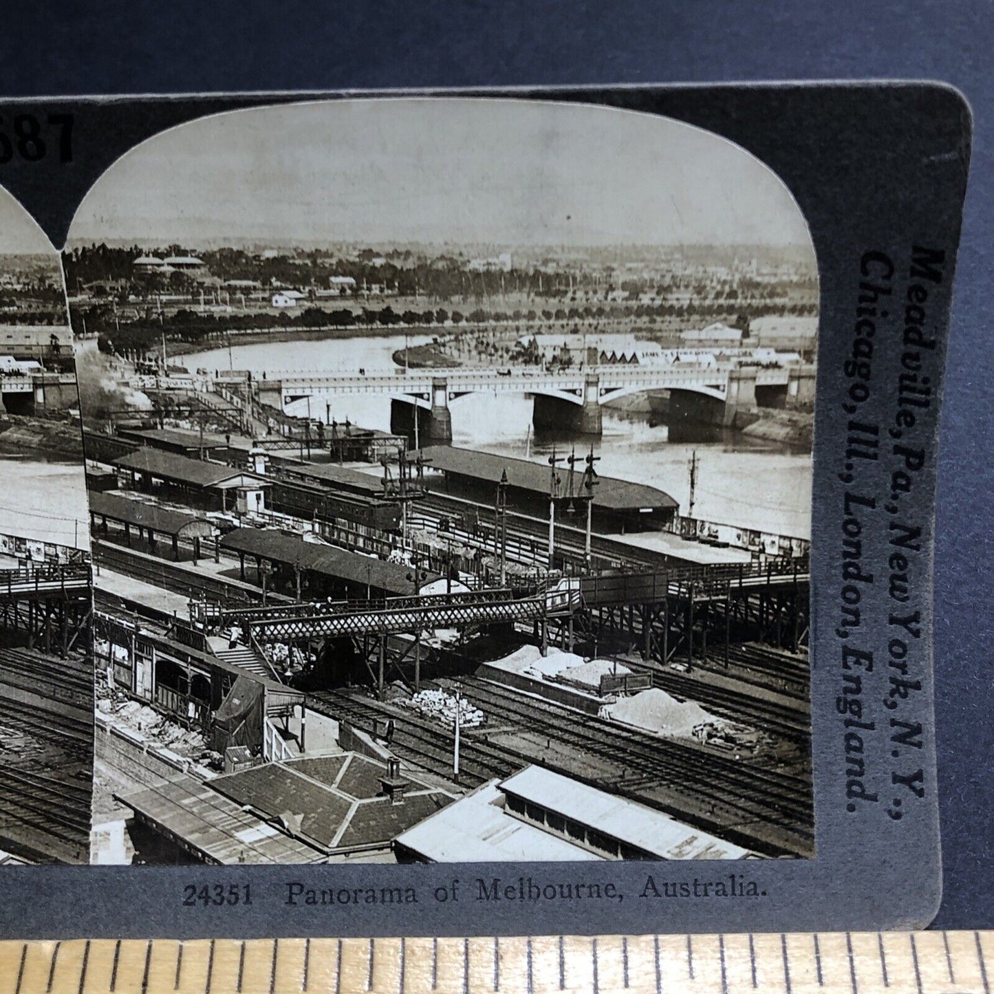 Antique 1910s Melbourne Train Station Australia Stereoview Photo Card P2027