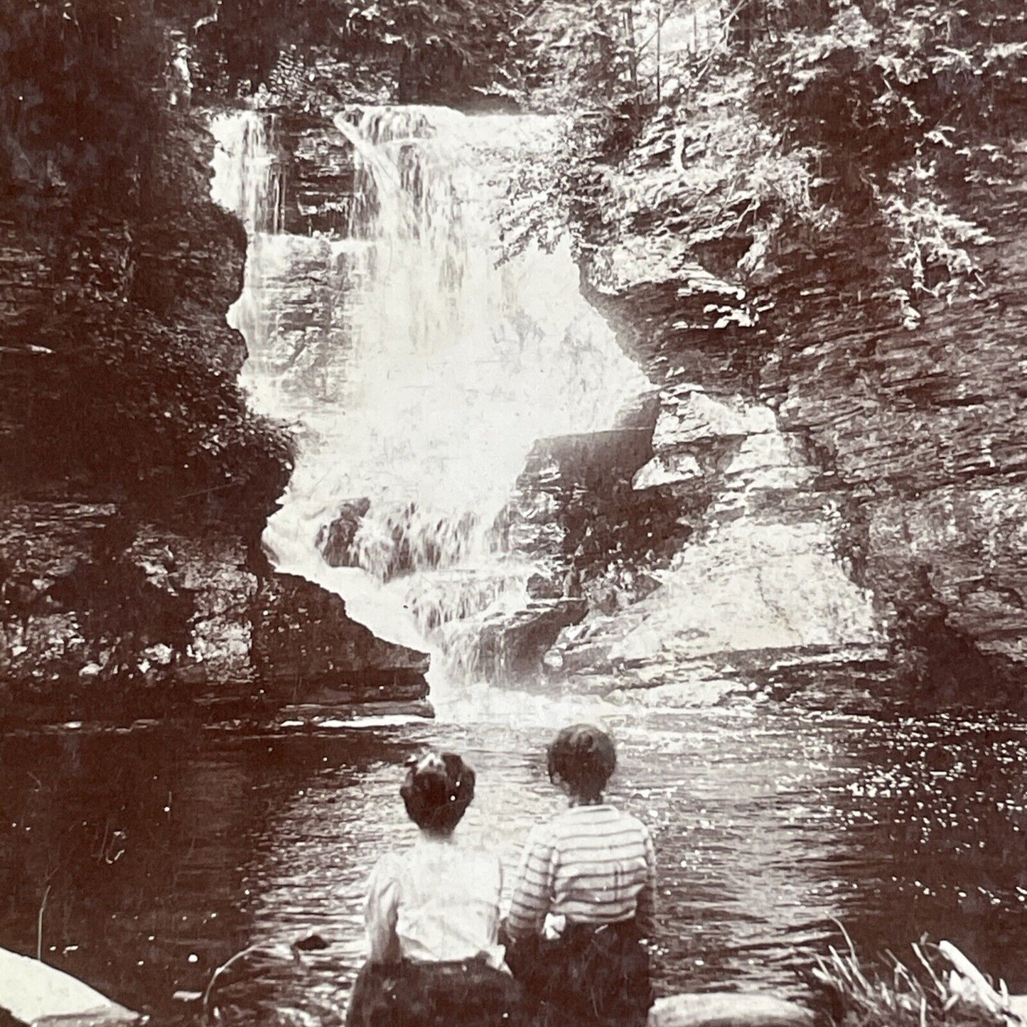 Waterfall In Adirondack Mountains NY Stereoview CH Graves Antique c1898 X3173