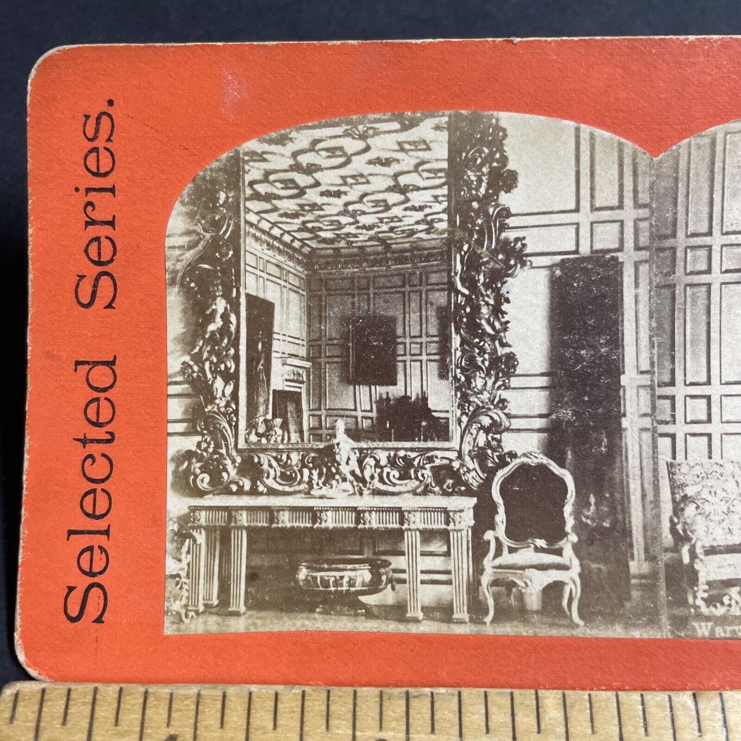 Antique 1870s Warwick Castle Receiving Room UK Stereoview Photo Card P4385