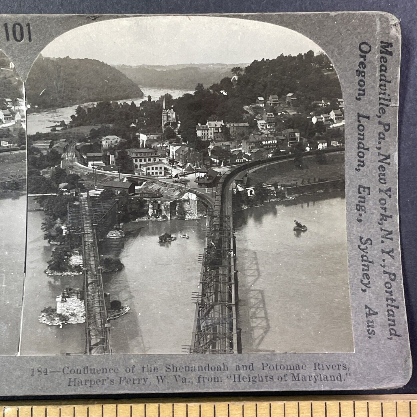 Harper's Ferry West Virginia Aerial View Stereoview Antique c1920s Y985