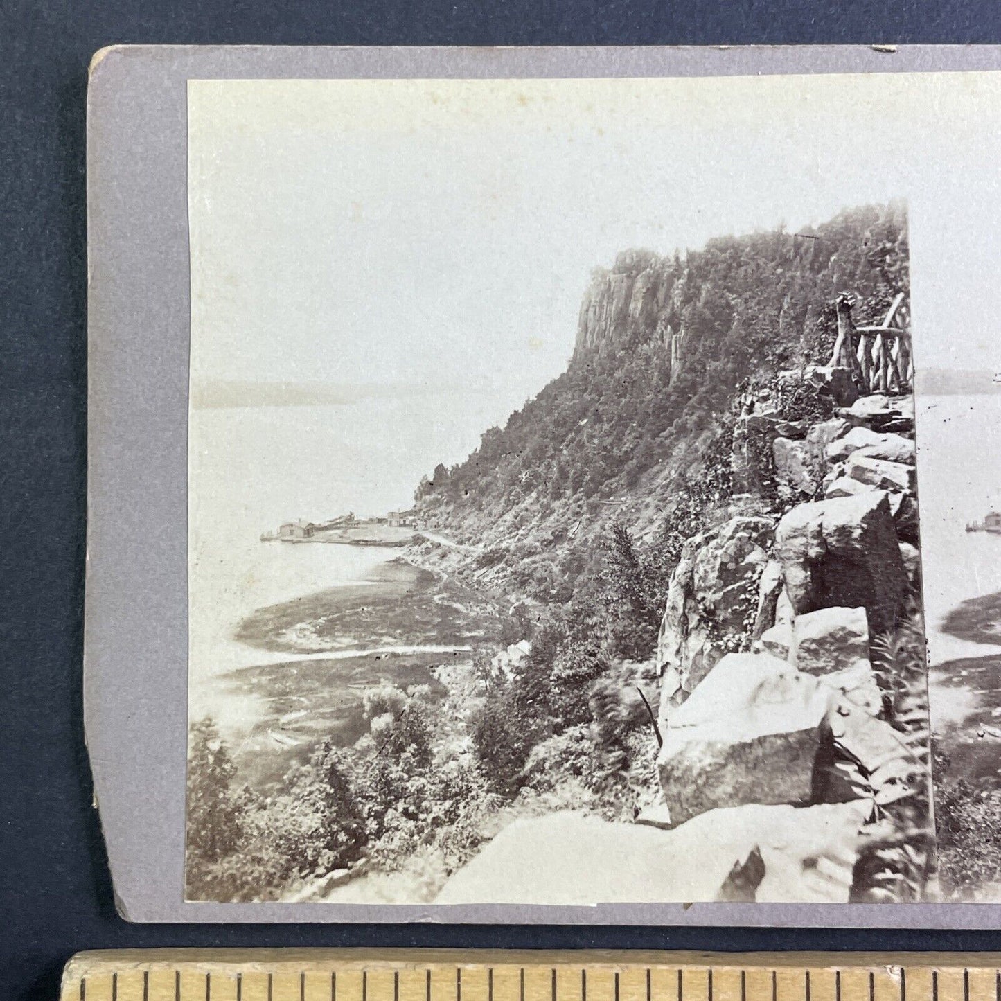 Hudson River Palisades in New York Stereoview Antique c1870s Y1197