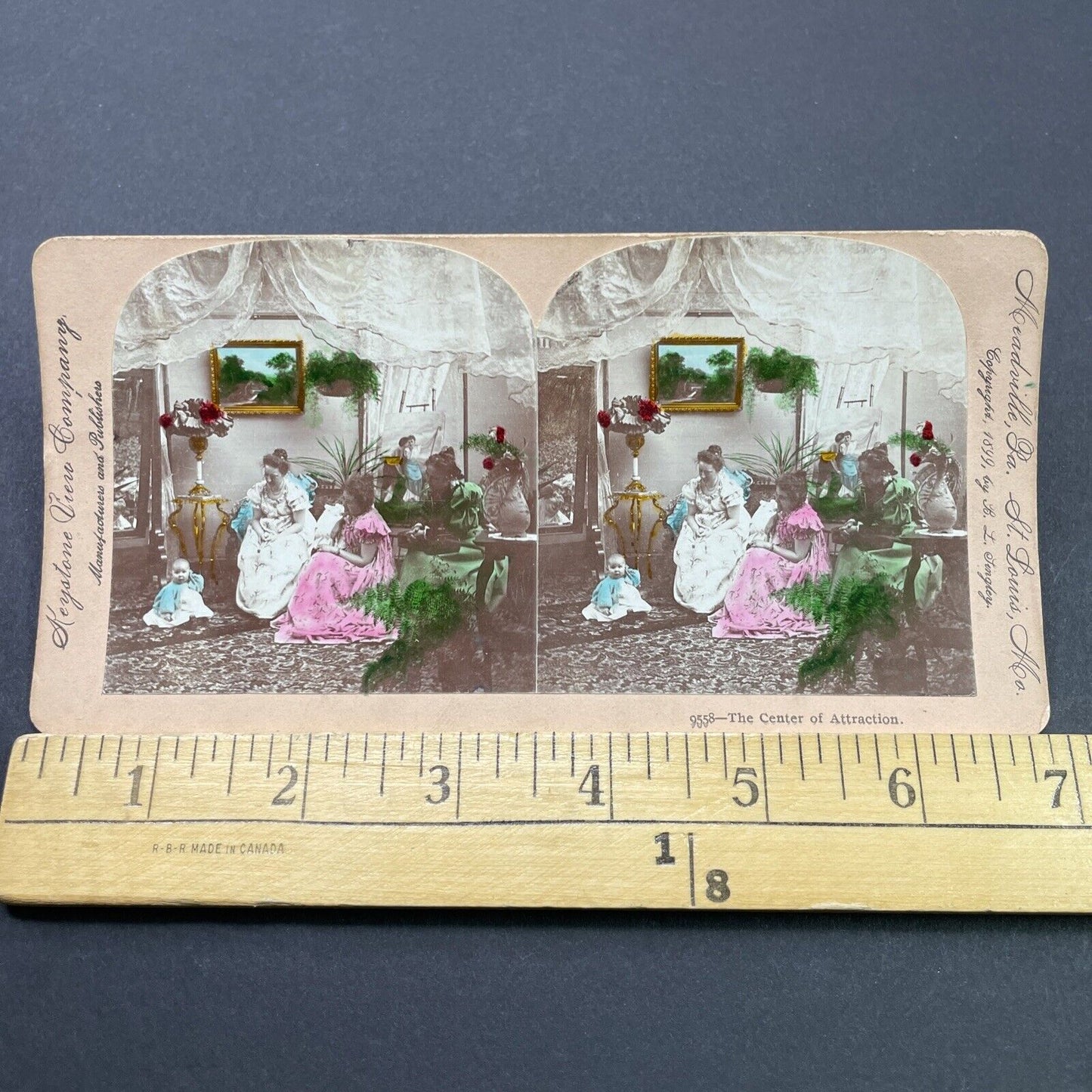 Antique 1899 Women Watch Over Newborn Baby Stereoview Photo Card P2689