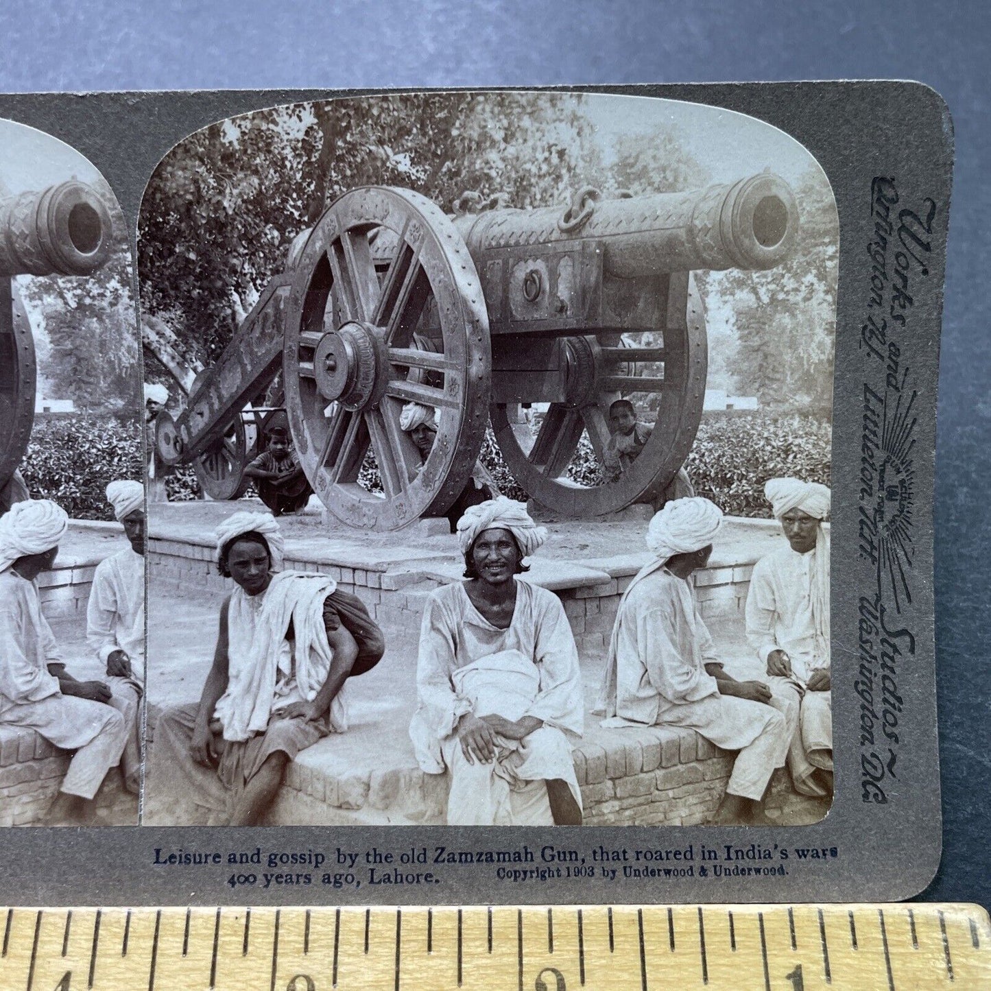 Antique 1903 400 Year Old Heavy Canon Lahore India Stereoview Photo Card P1981