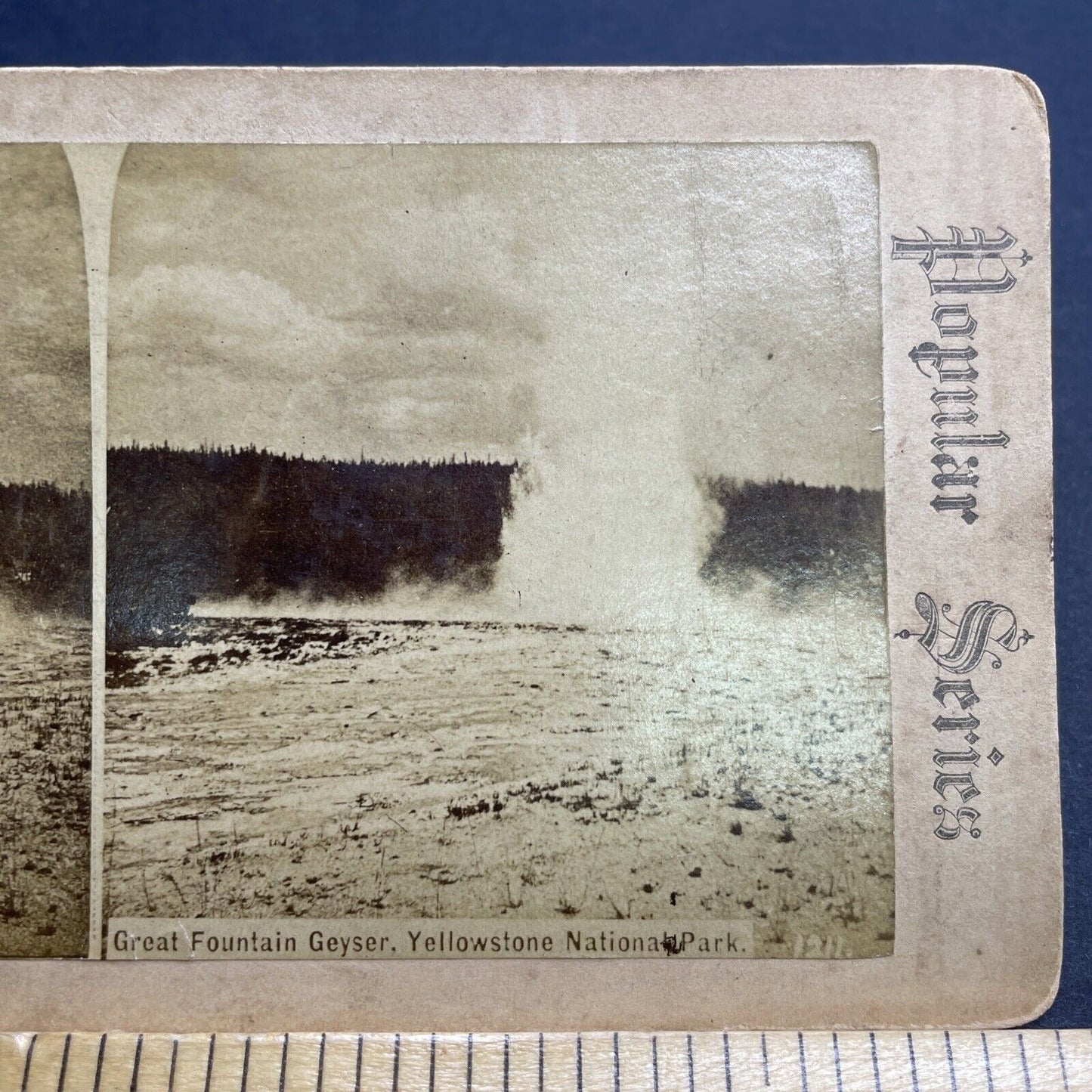 Antique 1872 Great Fountain Geyser First Photo Yellowstone Stereoview Card P2080