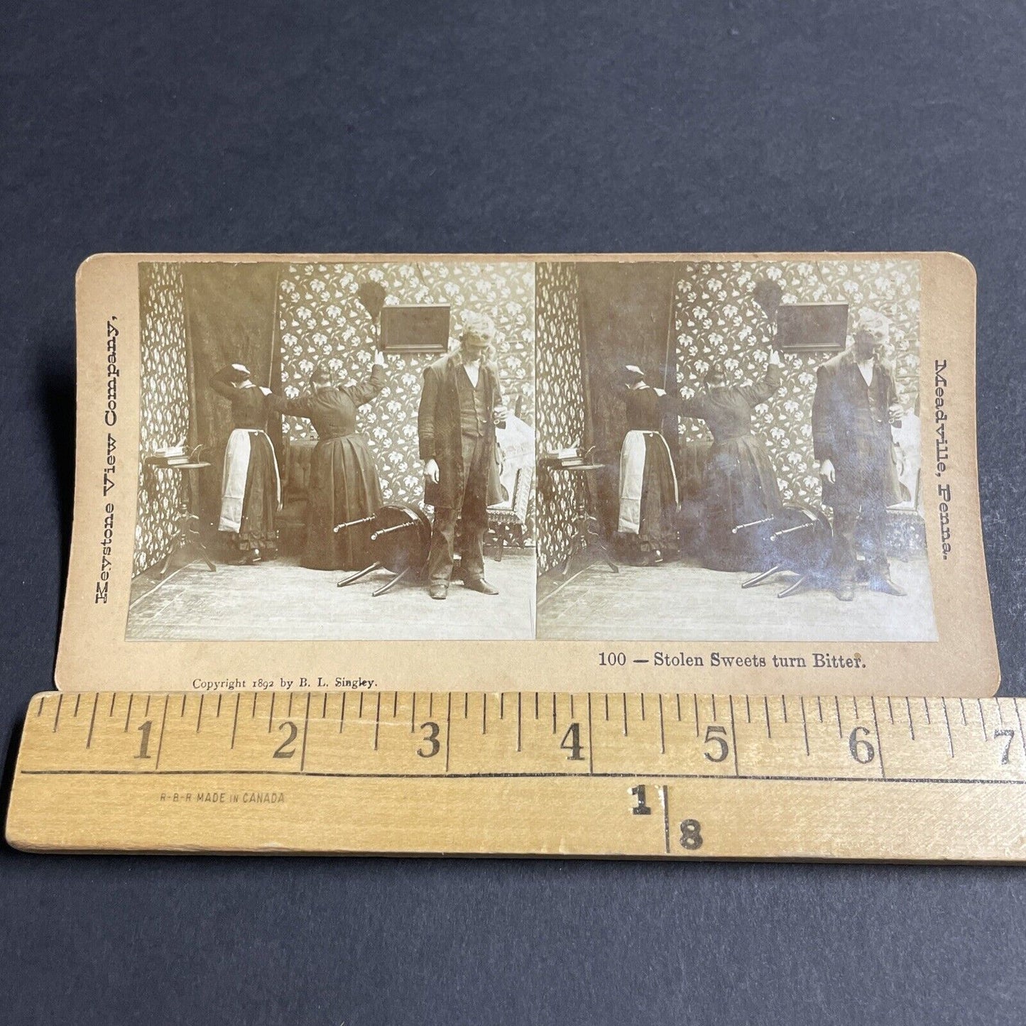 Antique 1892 Woman Beats Maid For Stealing Food Stereoview Photo Card P4651