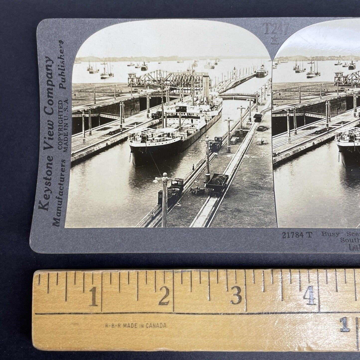 Antique 1915 Merchant Vessels Entering Panama Canal Stereoview Photo Card P925