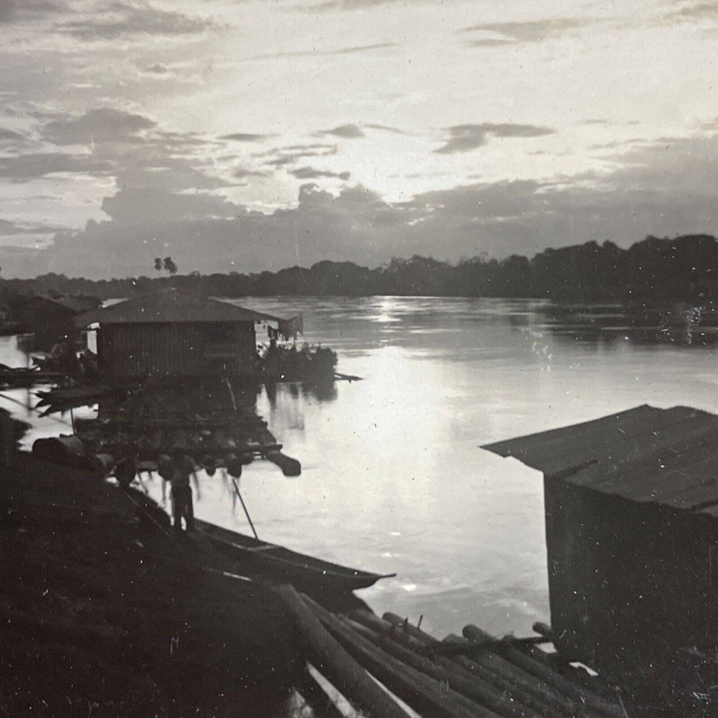 Antique 1920s Babahoyo Ecuador Sunset Town View Stereoview Photo Card P5214