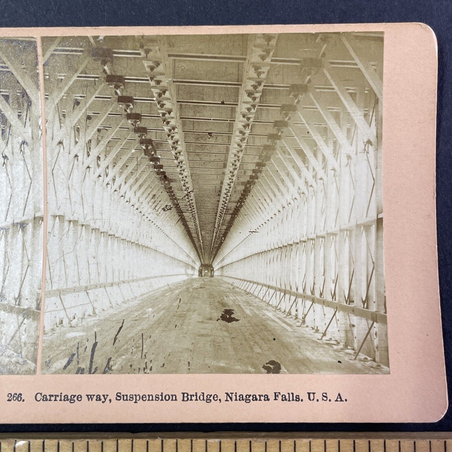 Niagara Falls Suspension Bridge Interior Stereoview Antique c1870s Y1792