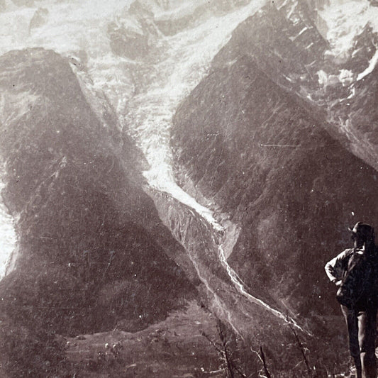 Antique 1901 Mountain Climber Atop Mont Blanc Stereoview Photo Card V3255