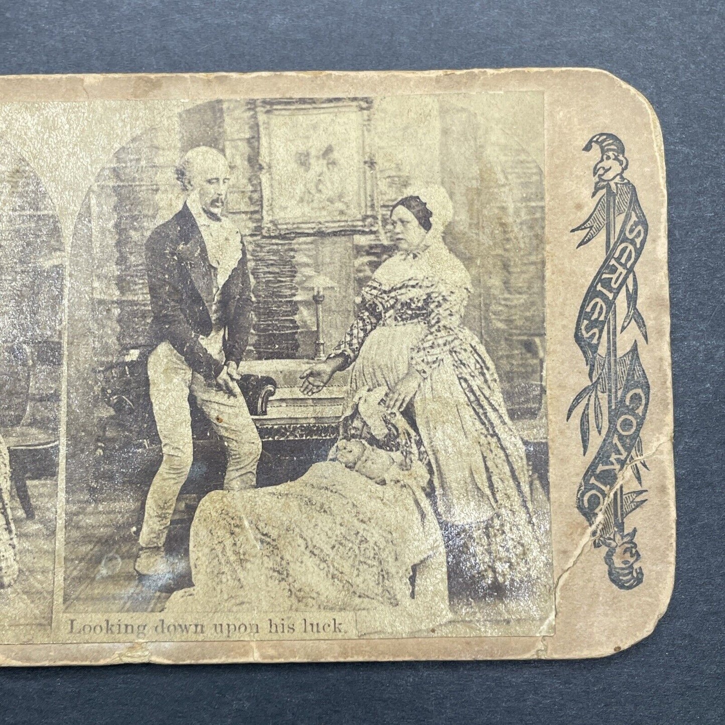 Antique 1860s A Father Suprised With Newborn Twins Stereoview Photo Card P1140