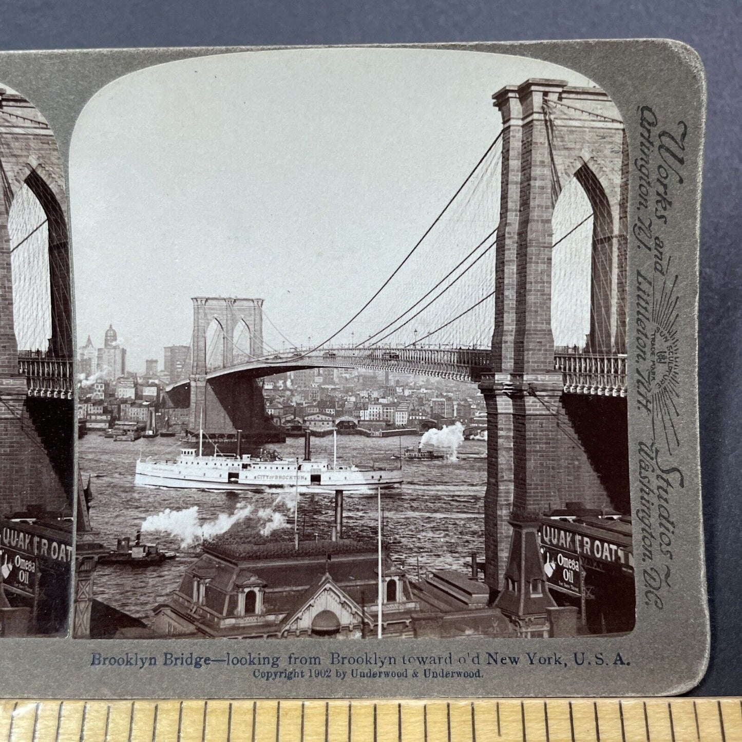 Antique 1902 Brooklyn Bridge New York NYC Stereoview Photo Card V3296