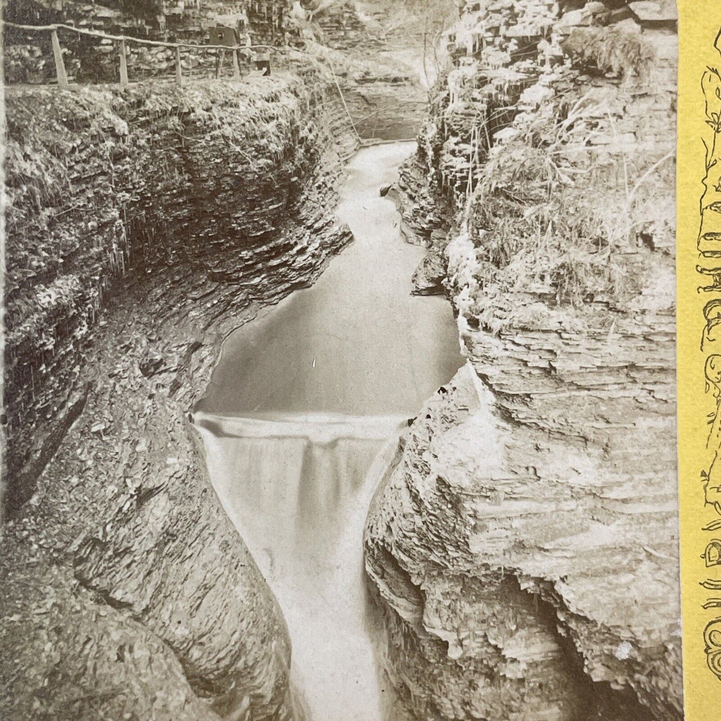 Watkins Glen Entrance Waterfall Stereoview W.T. Purviance Antique c1870s Y1737