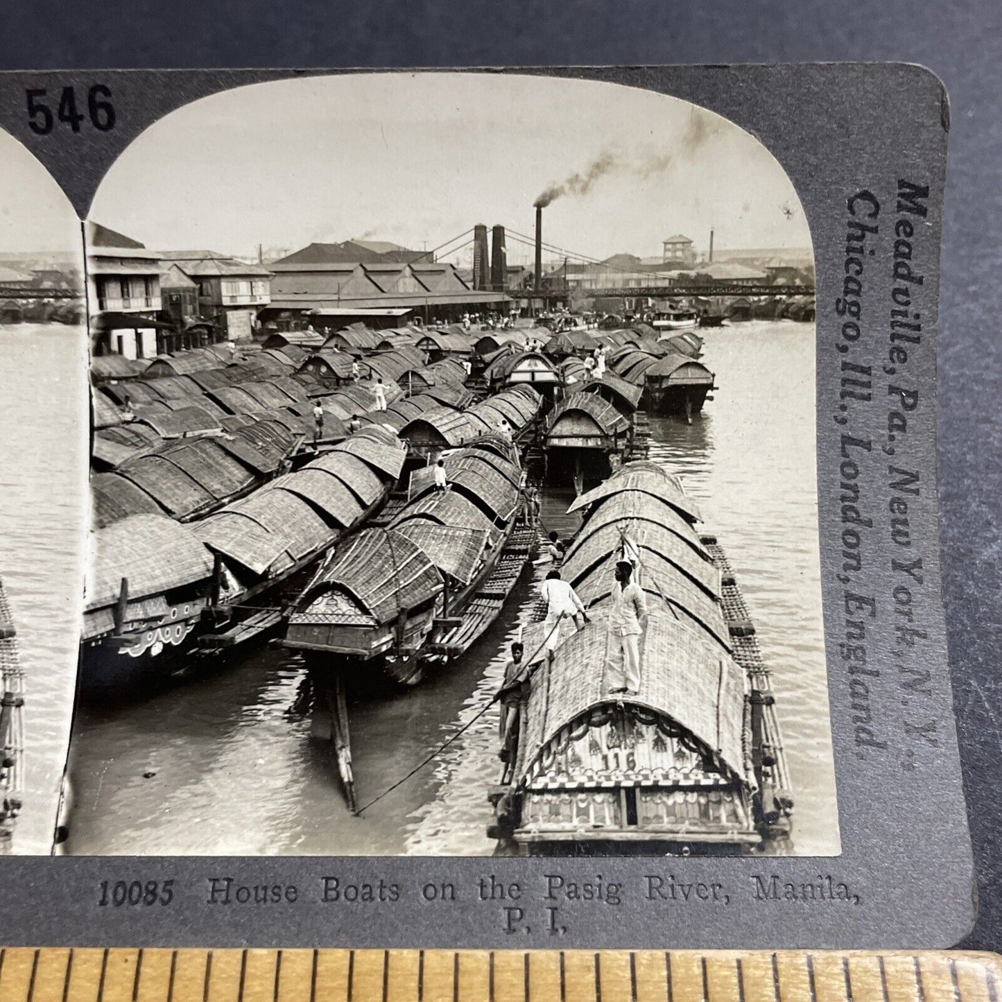 Antique 1910s Houseboats Manila Philippines Stereoview Photo Card P5035