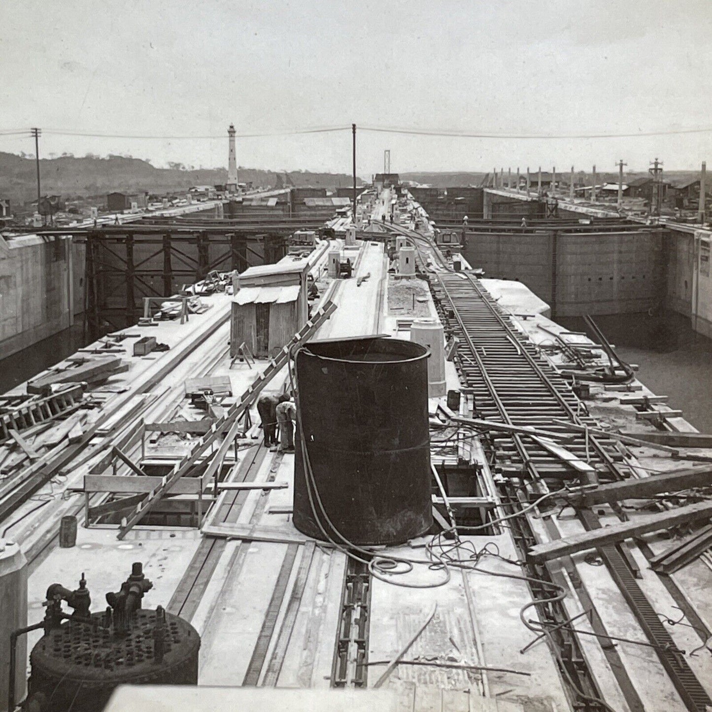 Formwork Along the Panama Canal Stereoview Antique c1913 Y2816