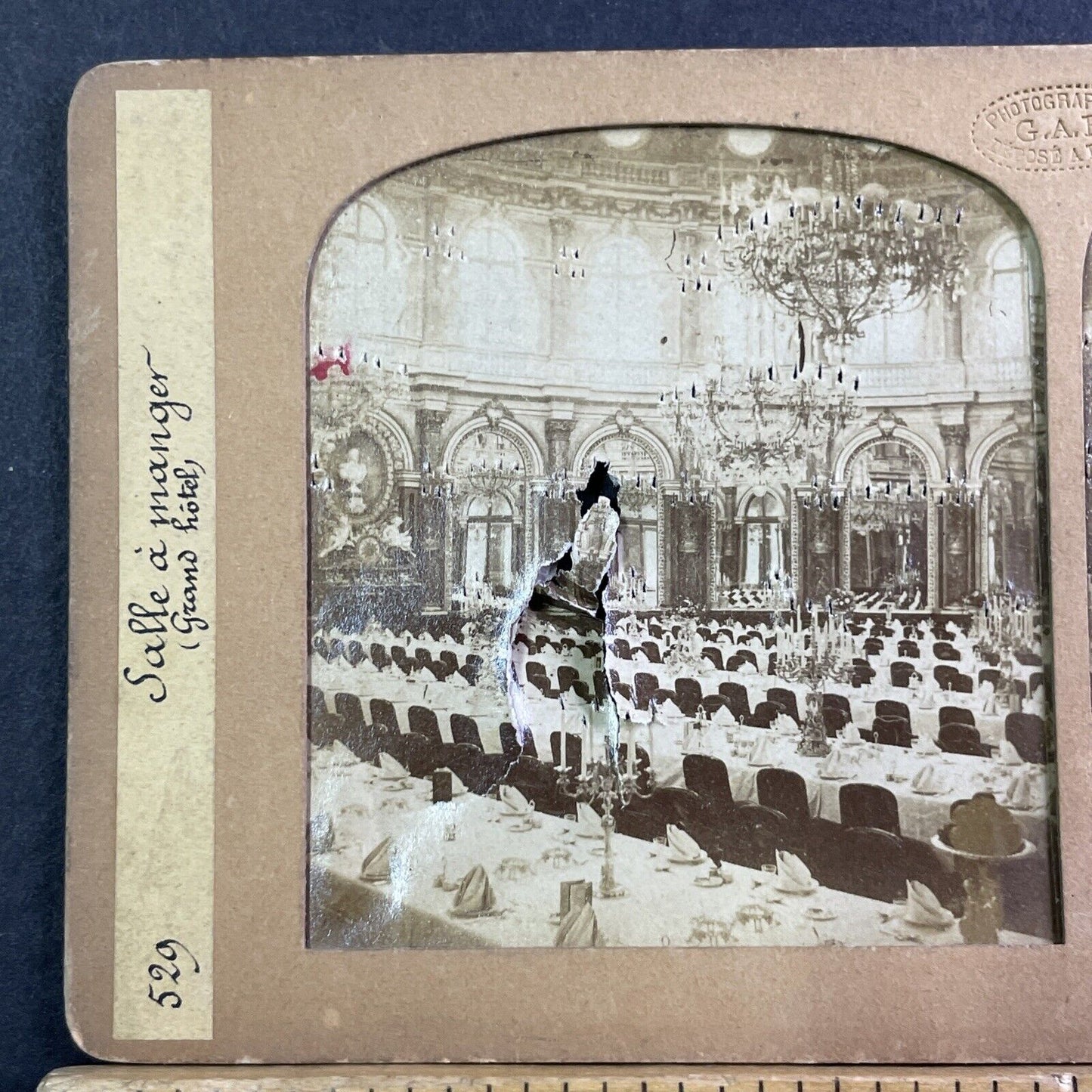 Dining Hall Grand Hotel Paris Stereoview French Tissue Antique c1860s XT2136