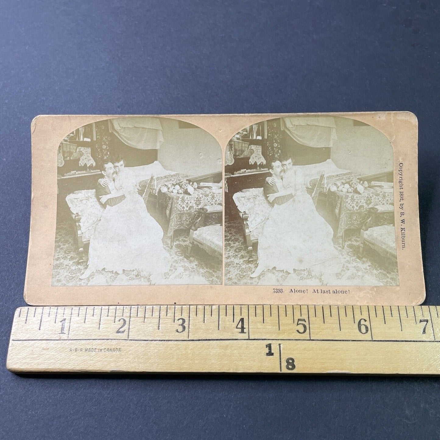 Antique 1892 Victorian Man & Woman Cuddle In Bedroom Stereoview Photo Card P3002