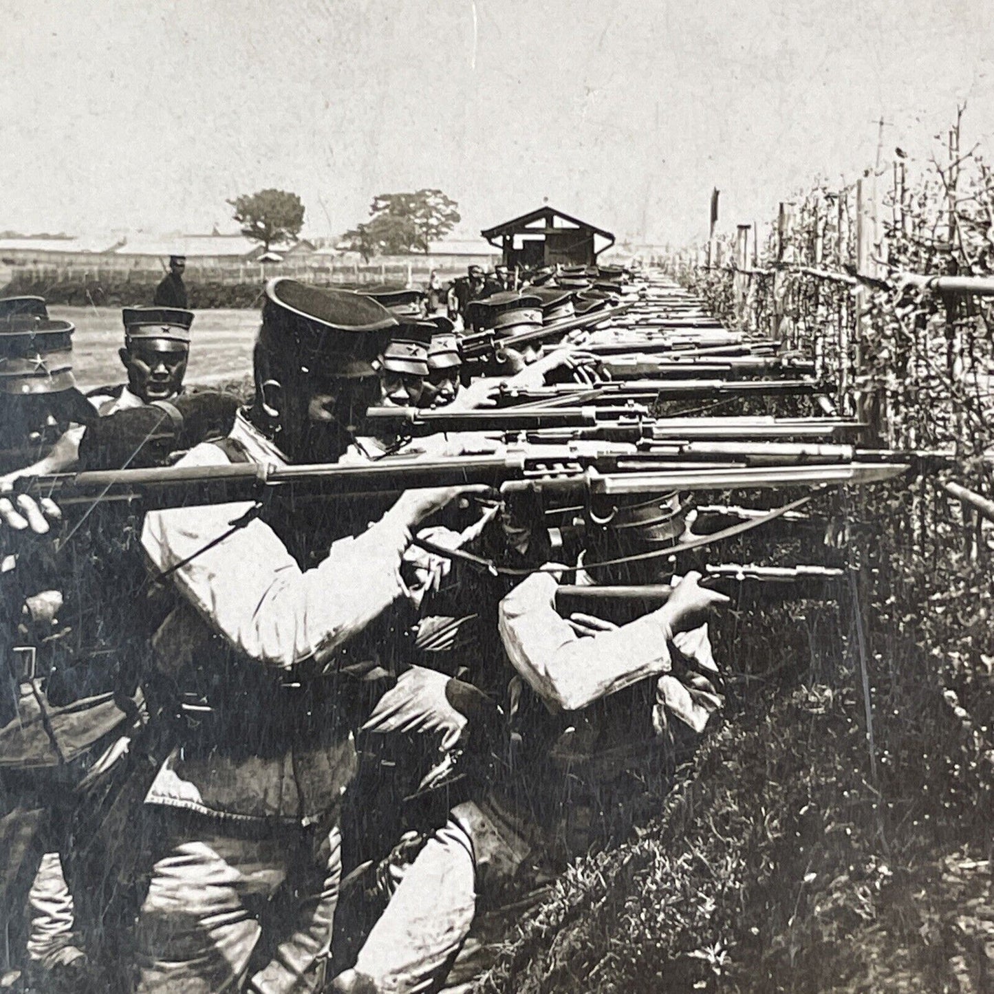 Japanese Infantry Sharpshooters At War Stereoview Japan Antique c1905 X2800